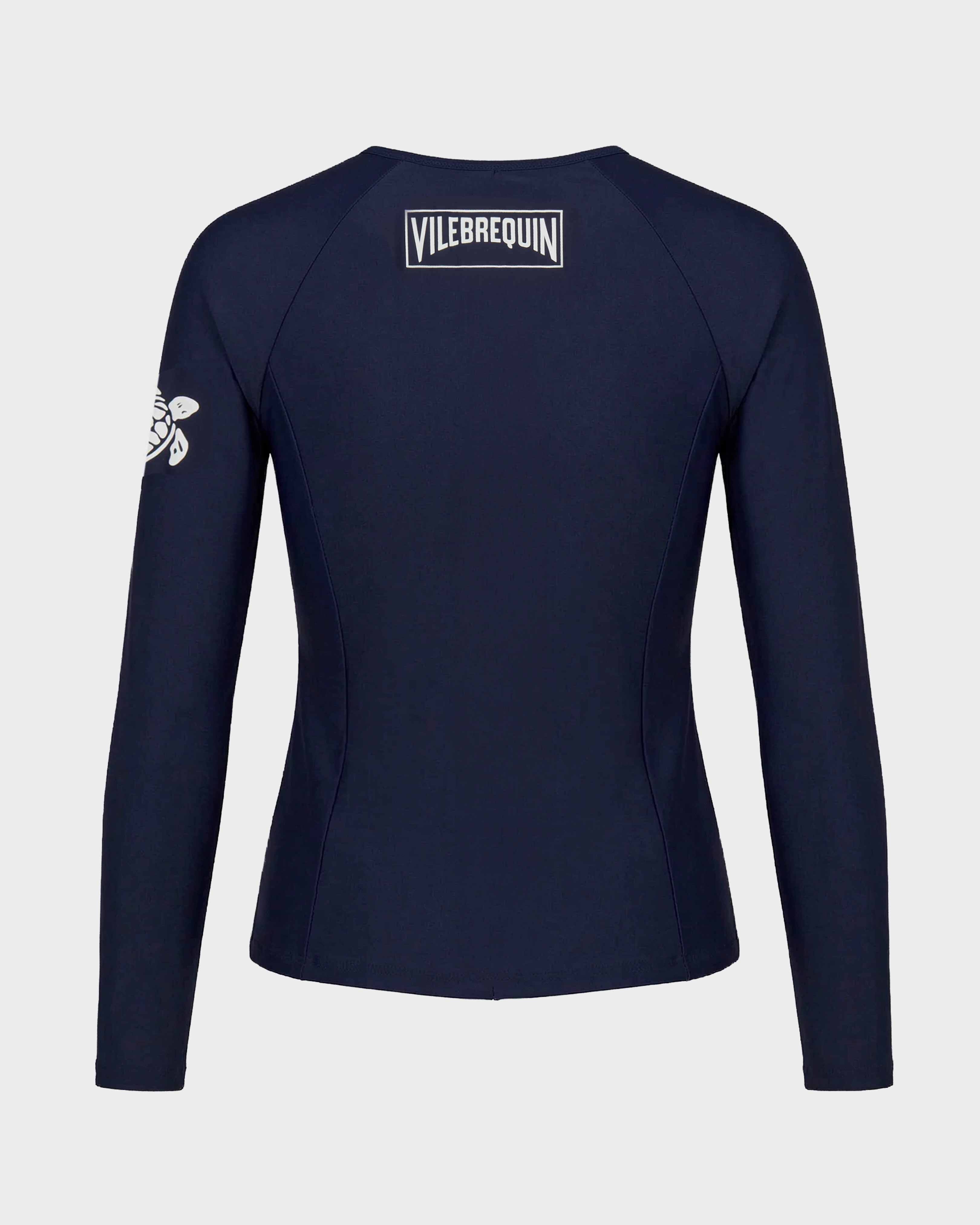 Women Long Sleeve Zipper Rashguard Solid NAVY back view