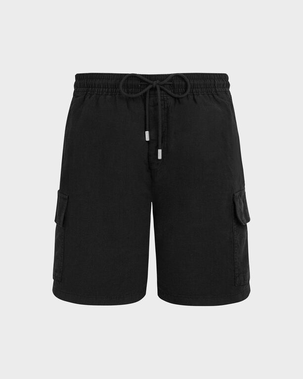 Vilebrequin - Einfarbige Leinen-bermudashorts Mit Cargotaschen Für Herren - Bermuda - Baie - Schwarz - Größe XXXL