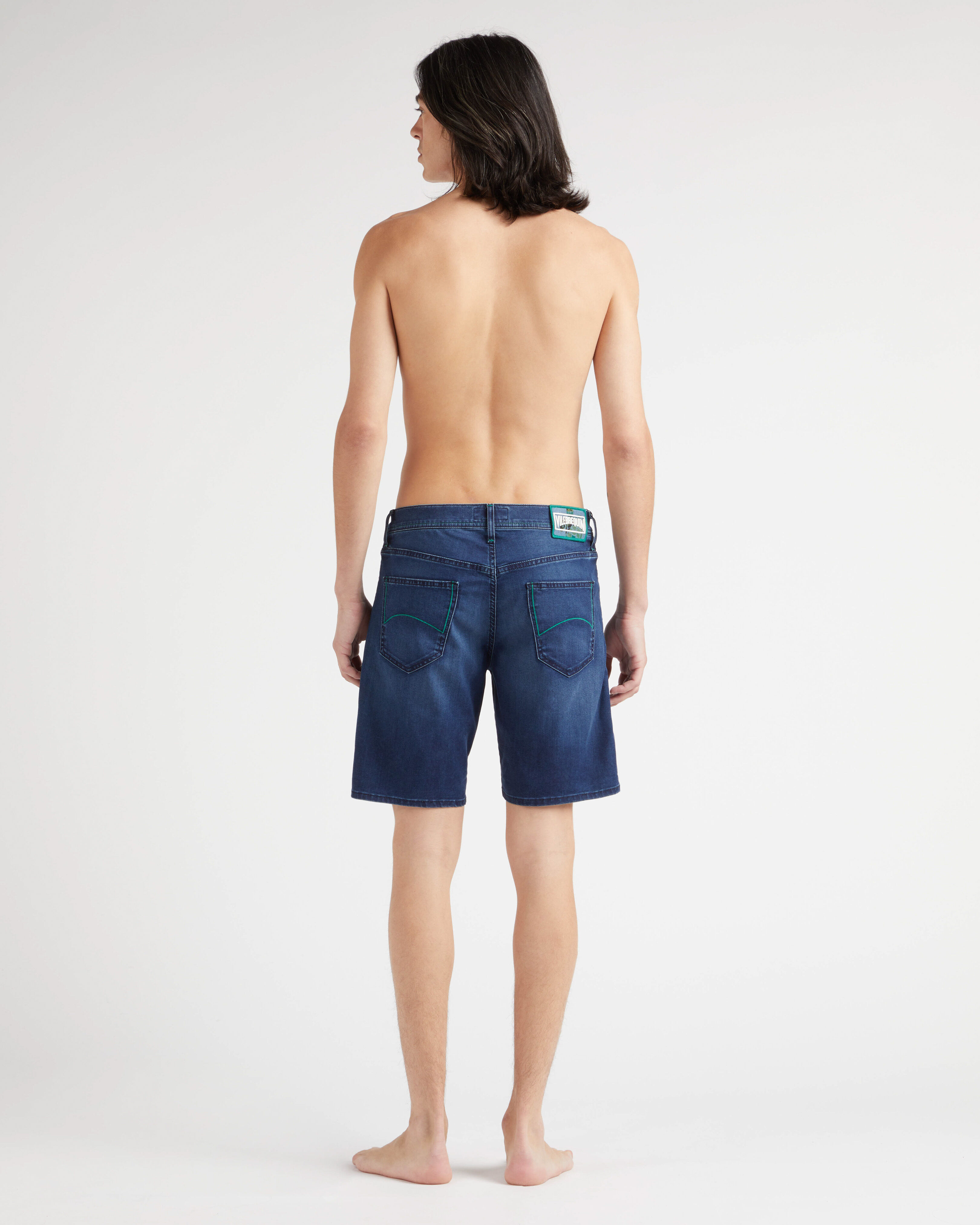 Men Denim Bermuda Shorts Tahiti Turtles MED DENIM W2 backworn view