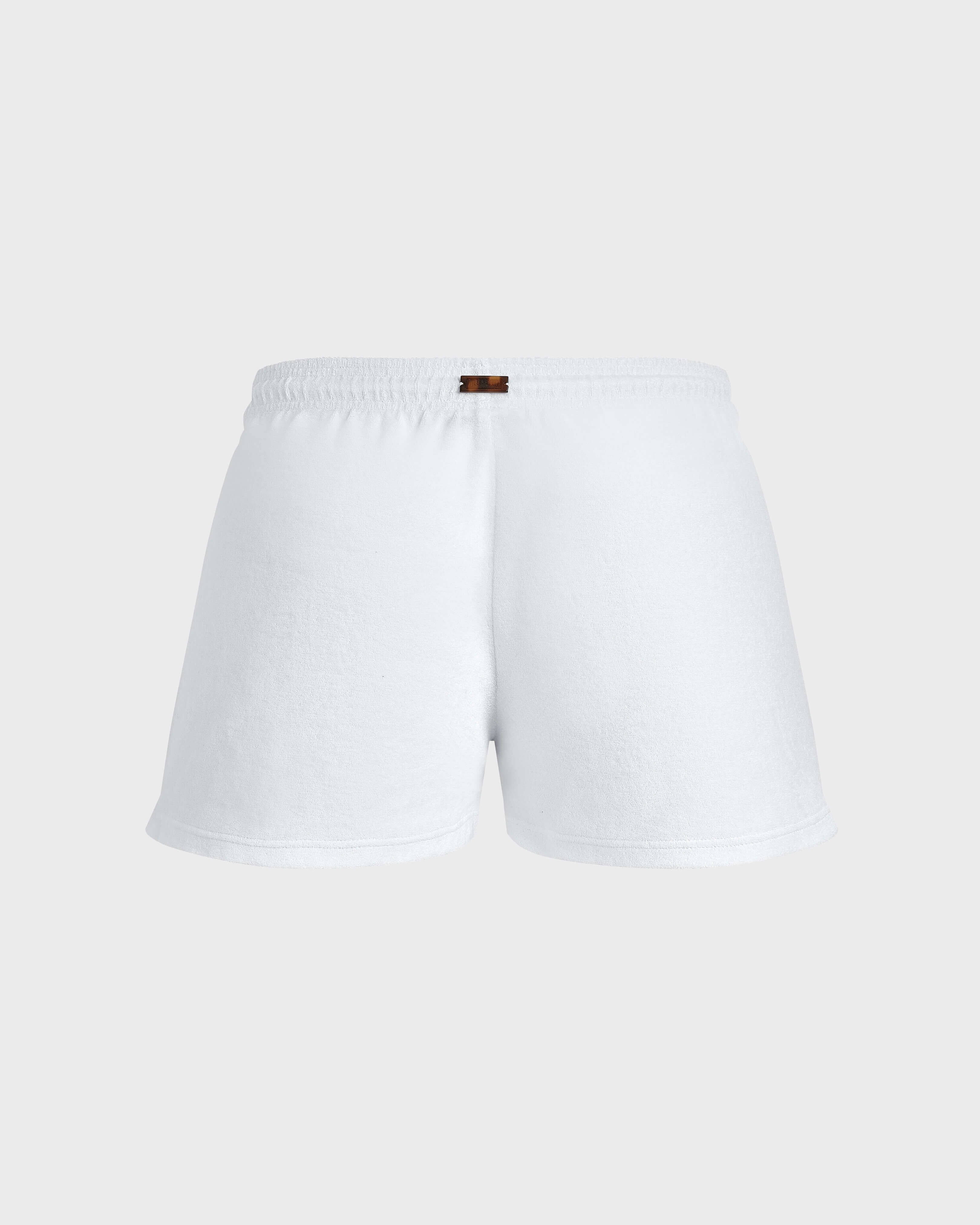 Pantalón corto de tejido terry de color liso para mujer BLANCO back view