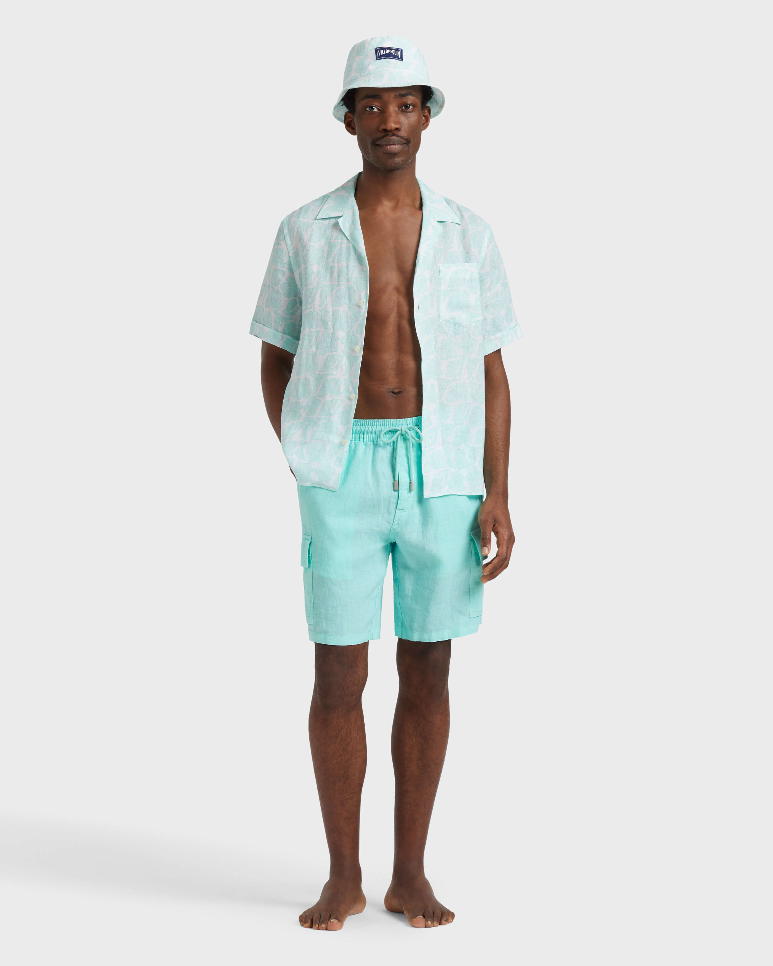 Men Linen Bermuda Shorts Cargo Pockets CARIBBEAN supp1 view