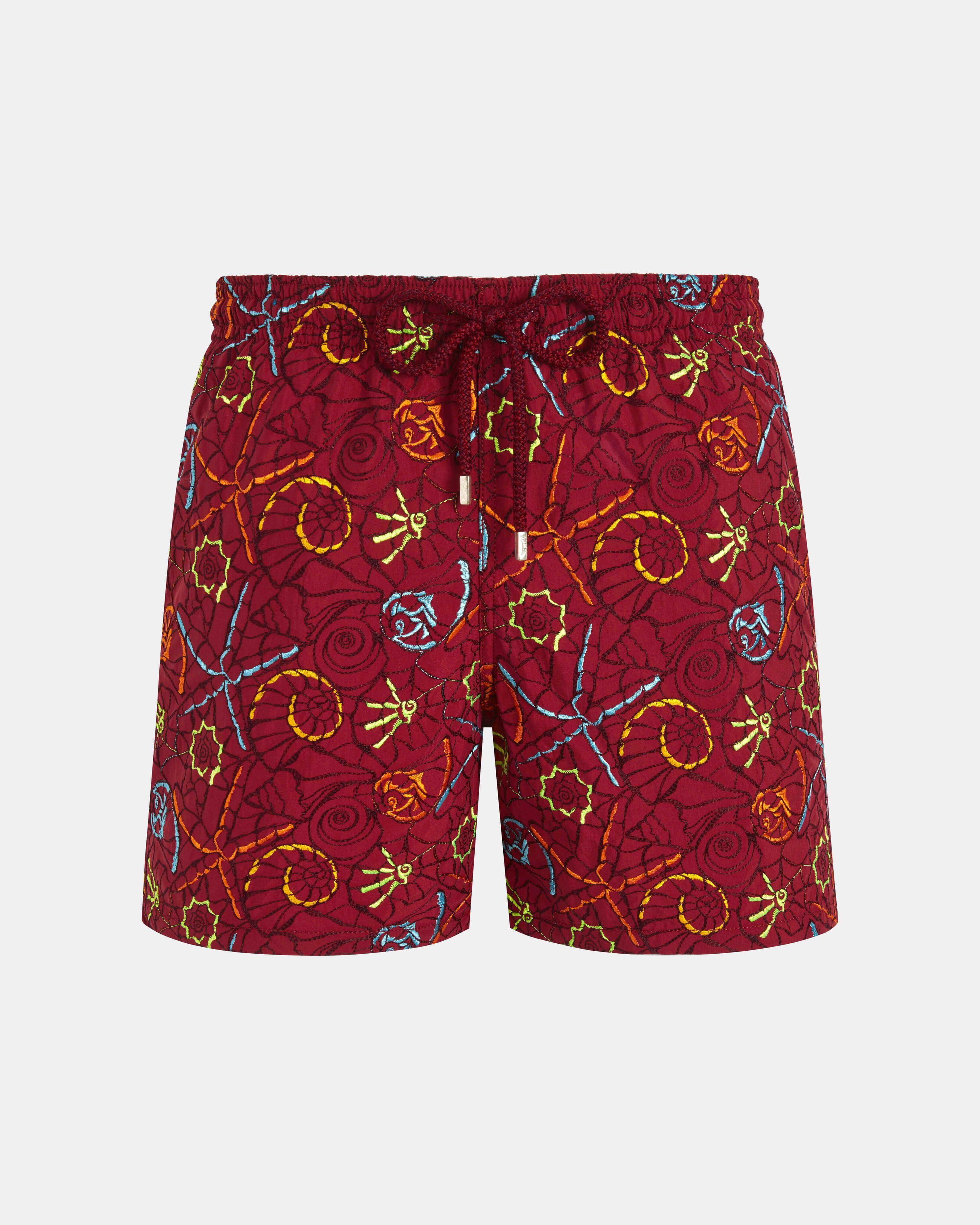 Men Swim Shorts Embroidered Noumea Sea - Limited Edition MERLOT front view