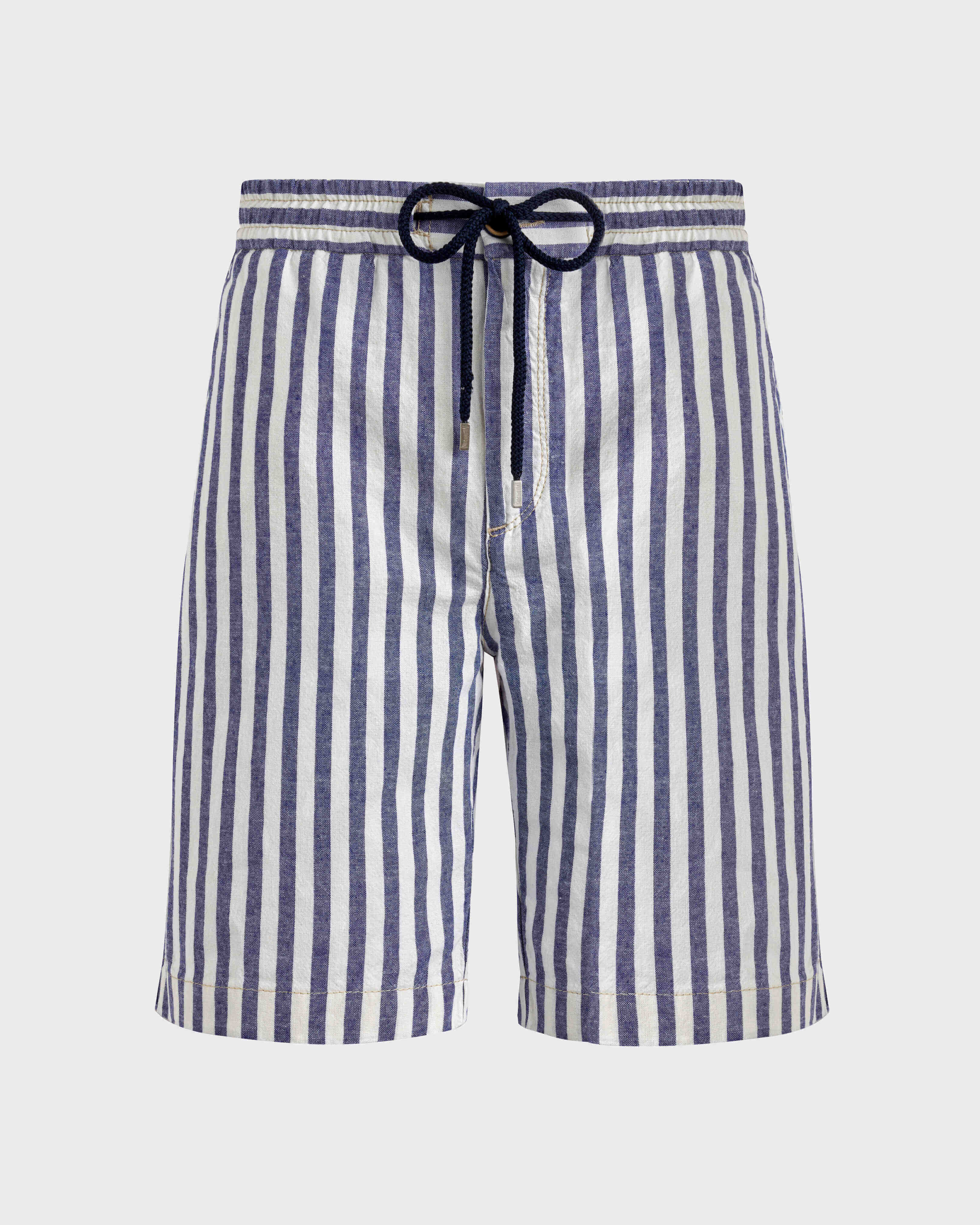 Gestreifte Bermudashorts aus Baumwolle und Leinen für Herren MIDNIGHT front view
