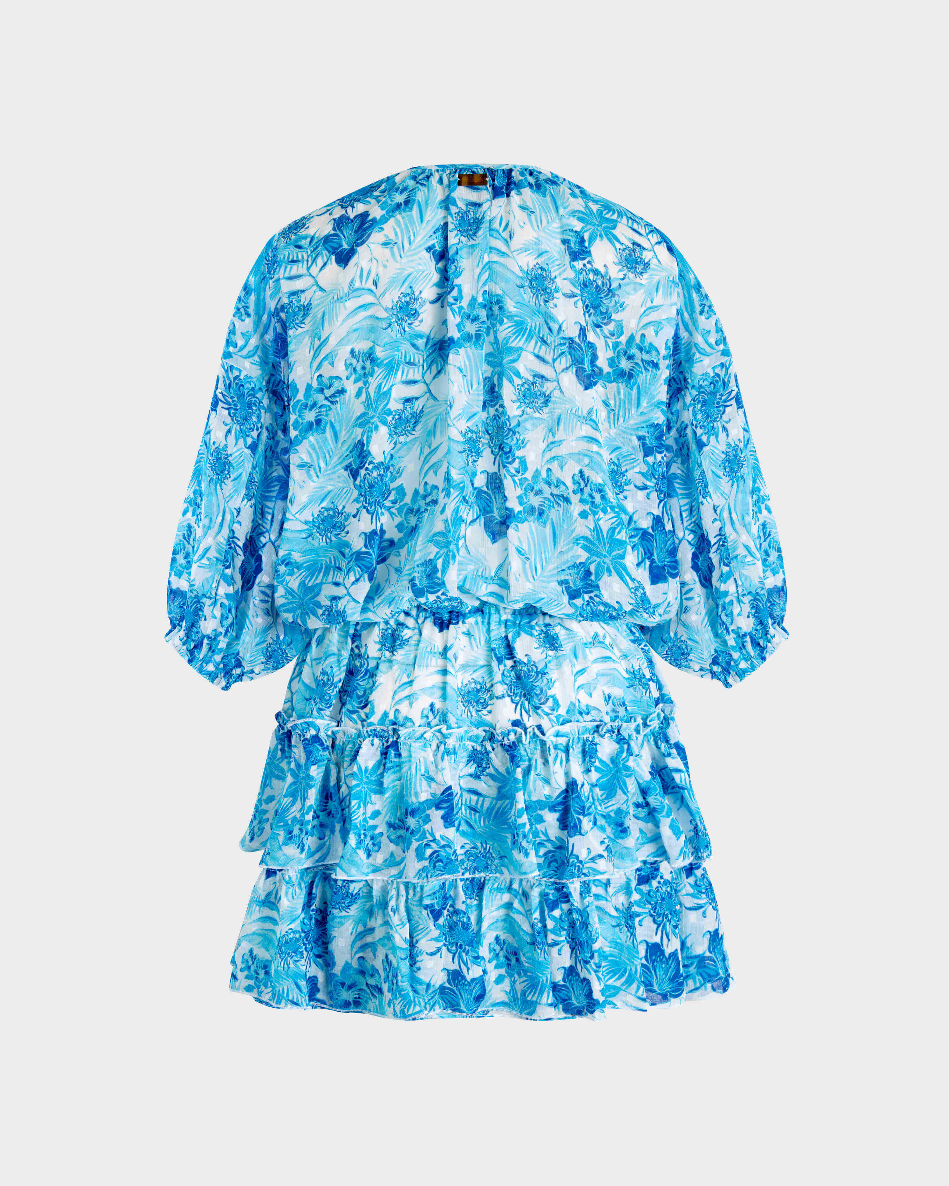 Robe courte à volants en coton femme Tahiti Flowers BLANC back view