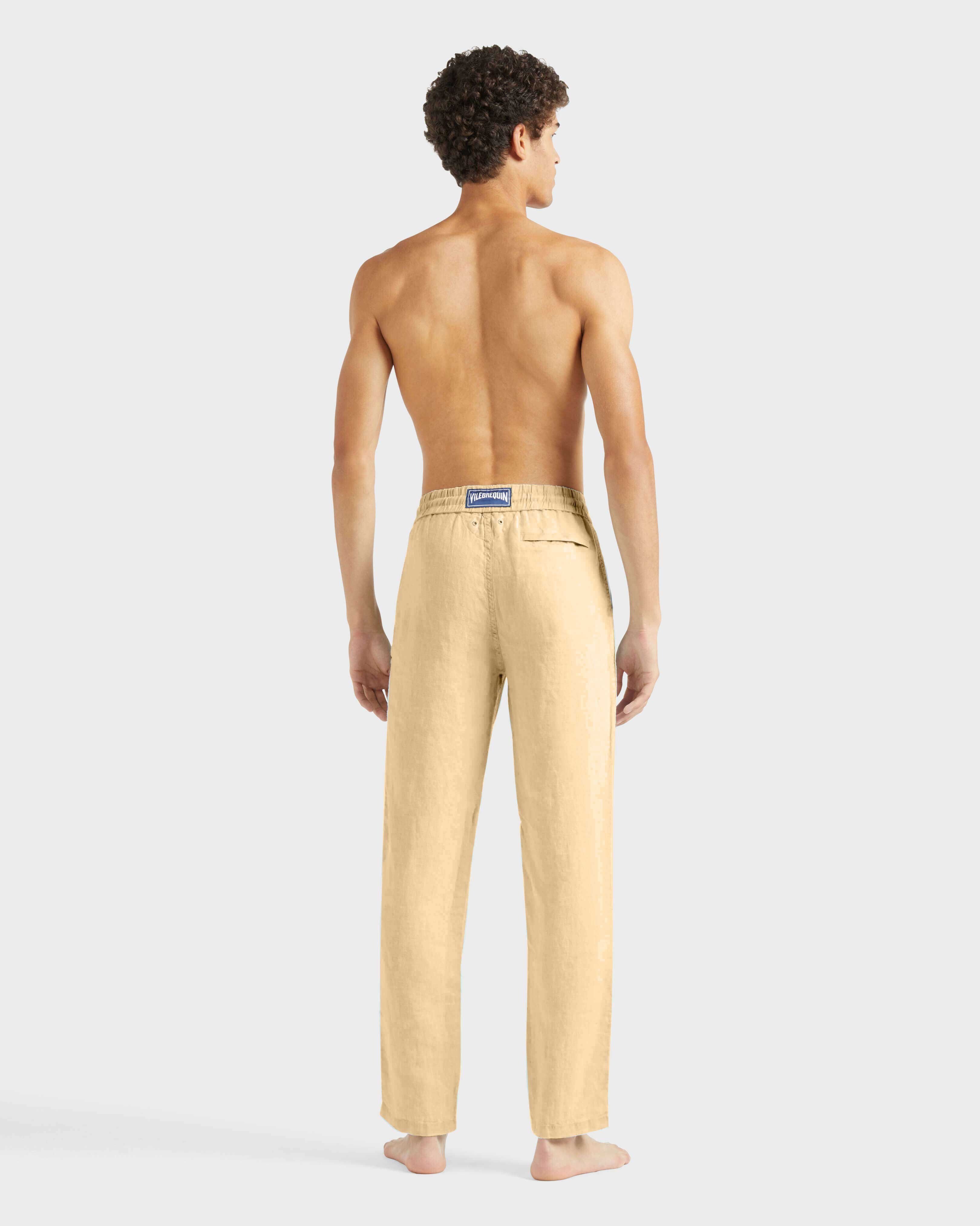 Men Linen Pants Regular Fit Natural Dye MOCHA backworn view