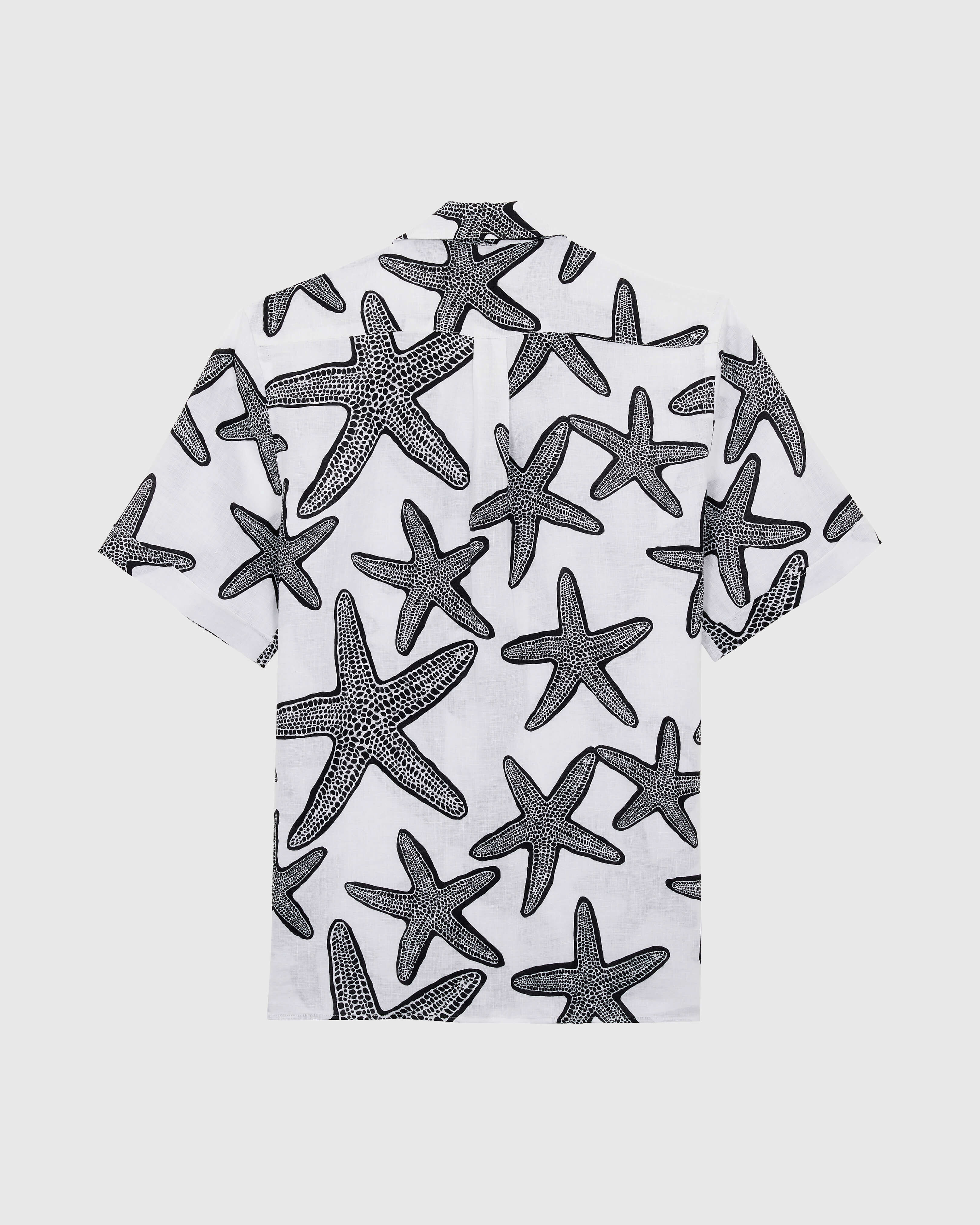 Men Linen Bowling Shirt Starlettes WHITE back view