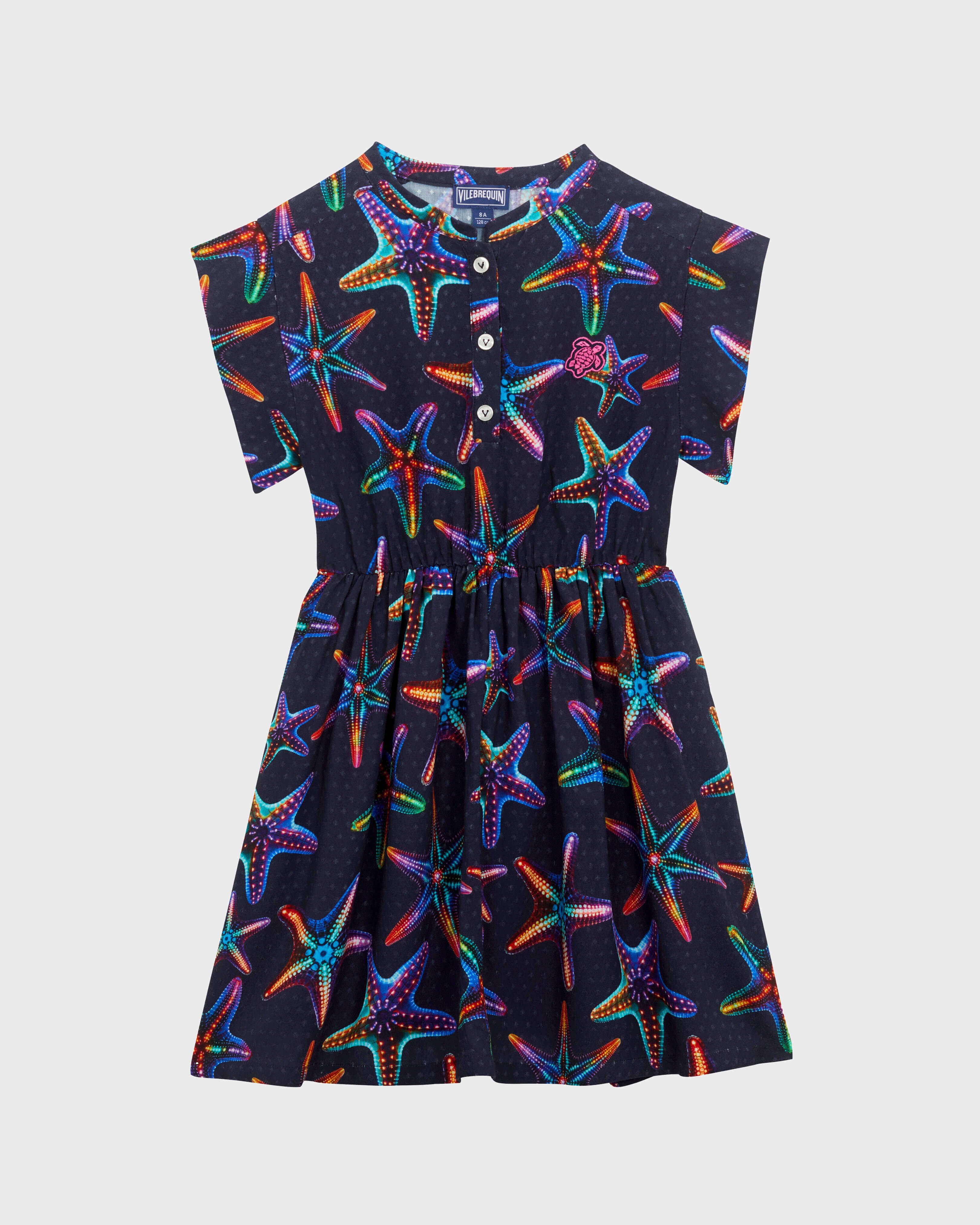 Girls Viscose Long Dress Disco Stars NAVY front view