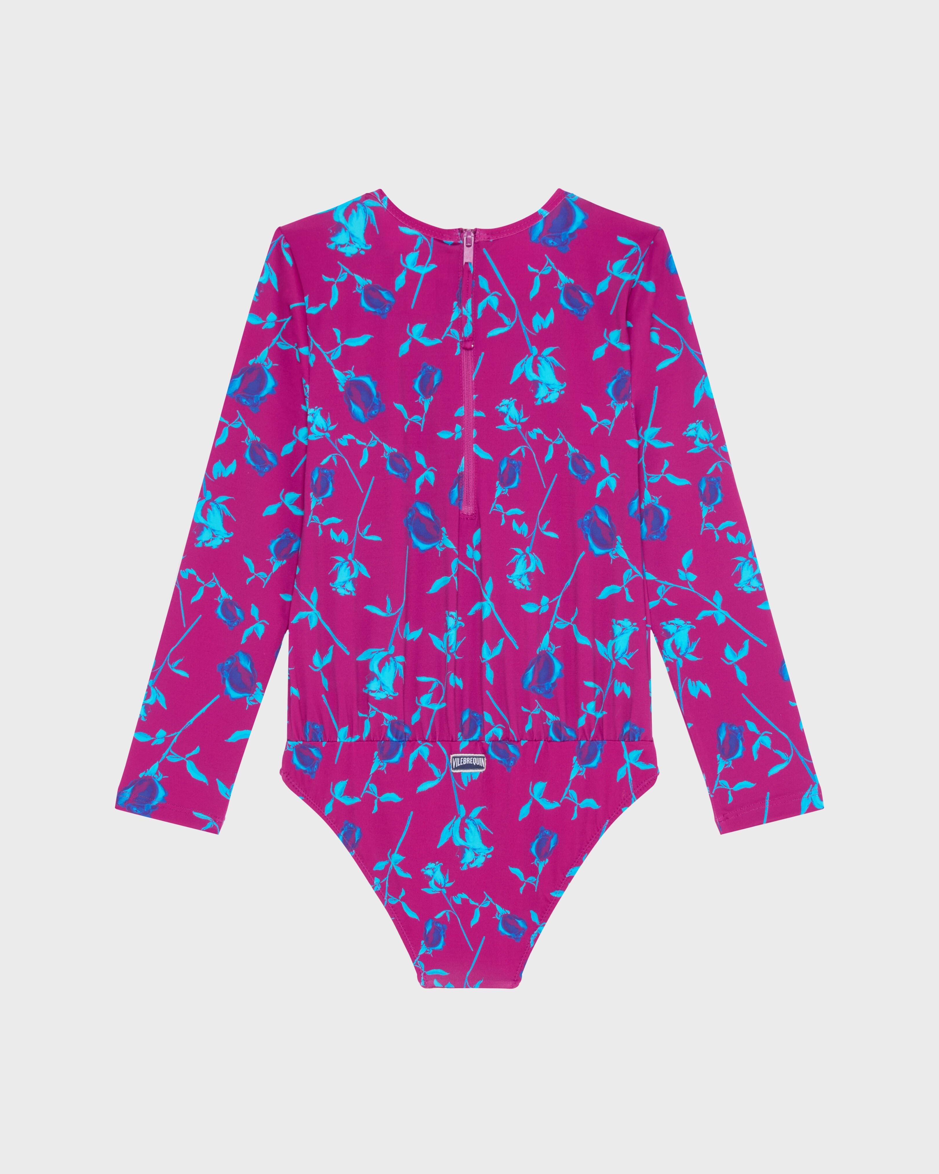 Bañador tipo body de una sola pieza con estampado Roses para niña MORADO back view