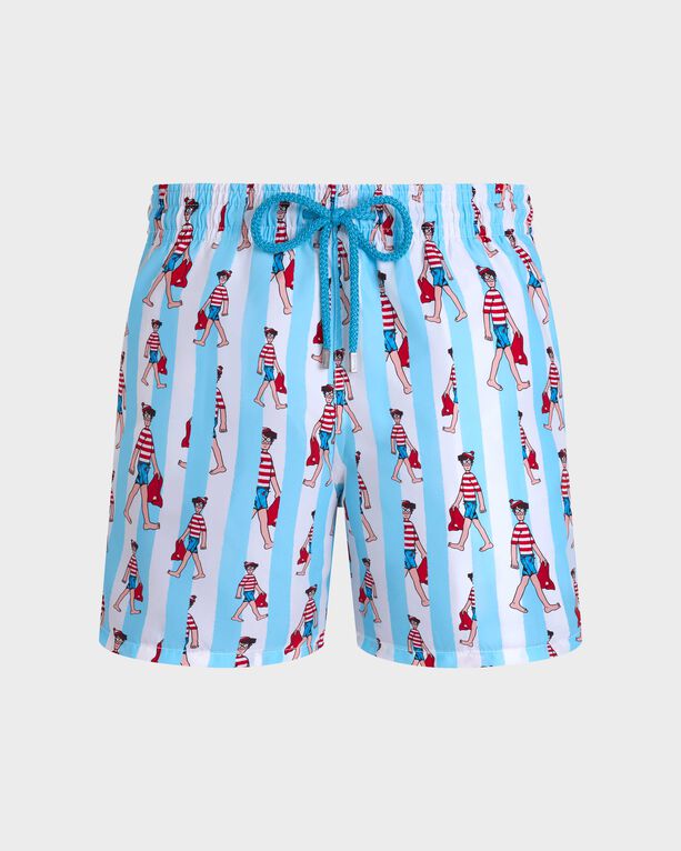Vilebrequin - Men Swim Trunks Stripes Where's Waldo? - Vilebrequin X Where's Waldo? - Swimwear - Moorea - White - Size S