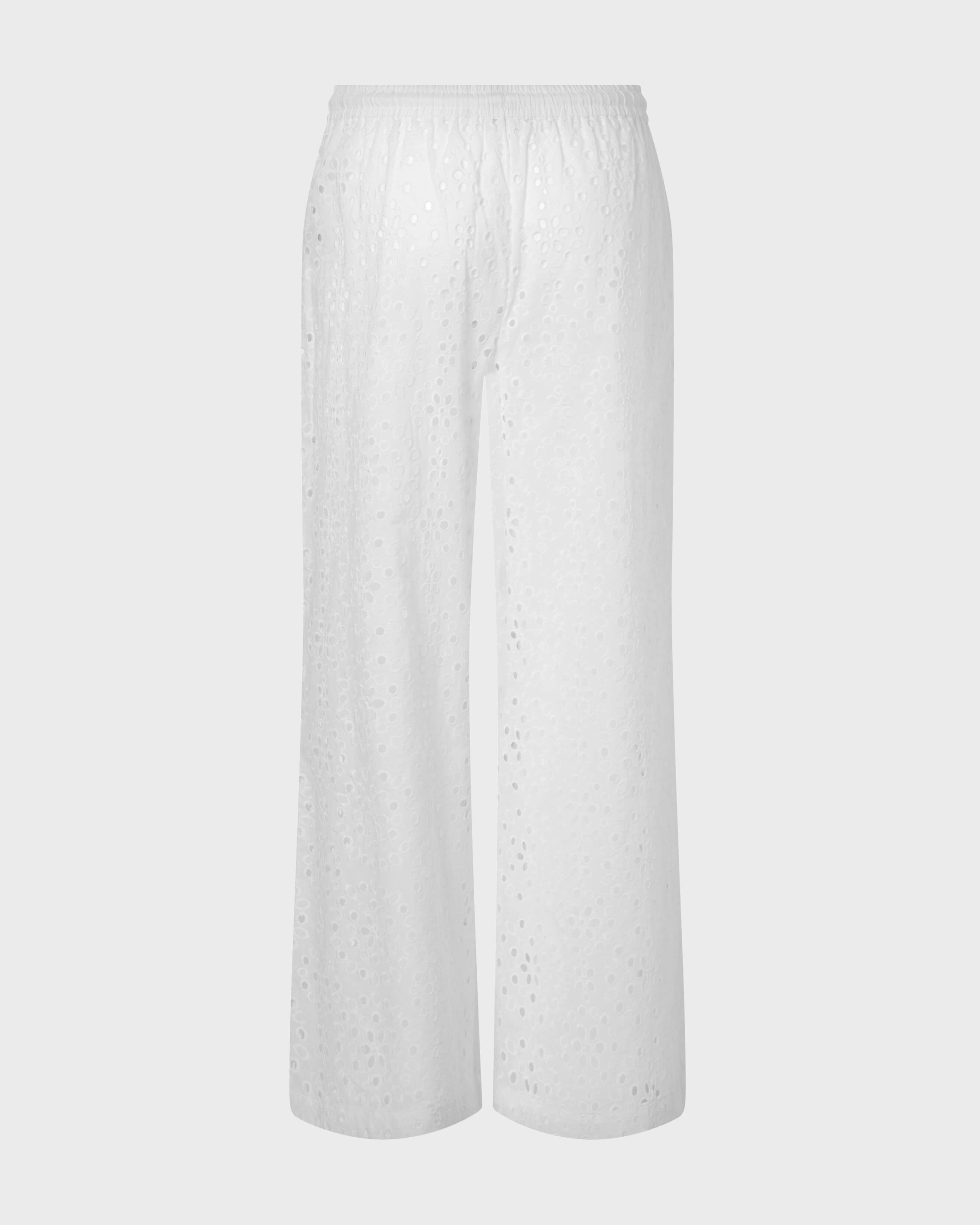 Pantaloni fluidi in pizzo sangallo floreale donna BIANCO back view