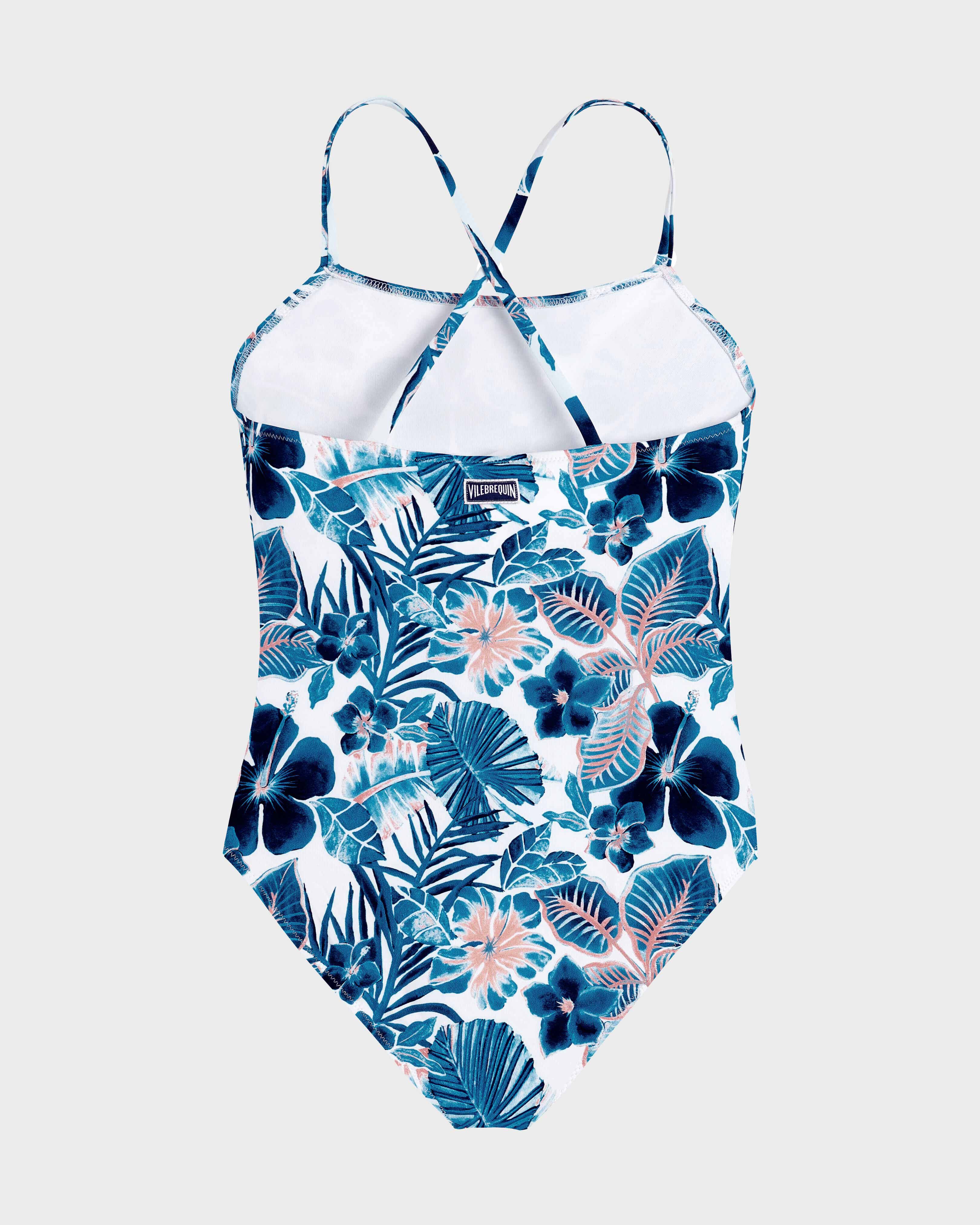 Bañador de una sola pieza con estampado Island Flowers para niña BLANCO back view