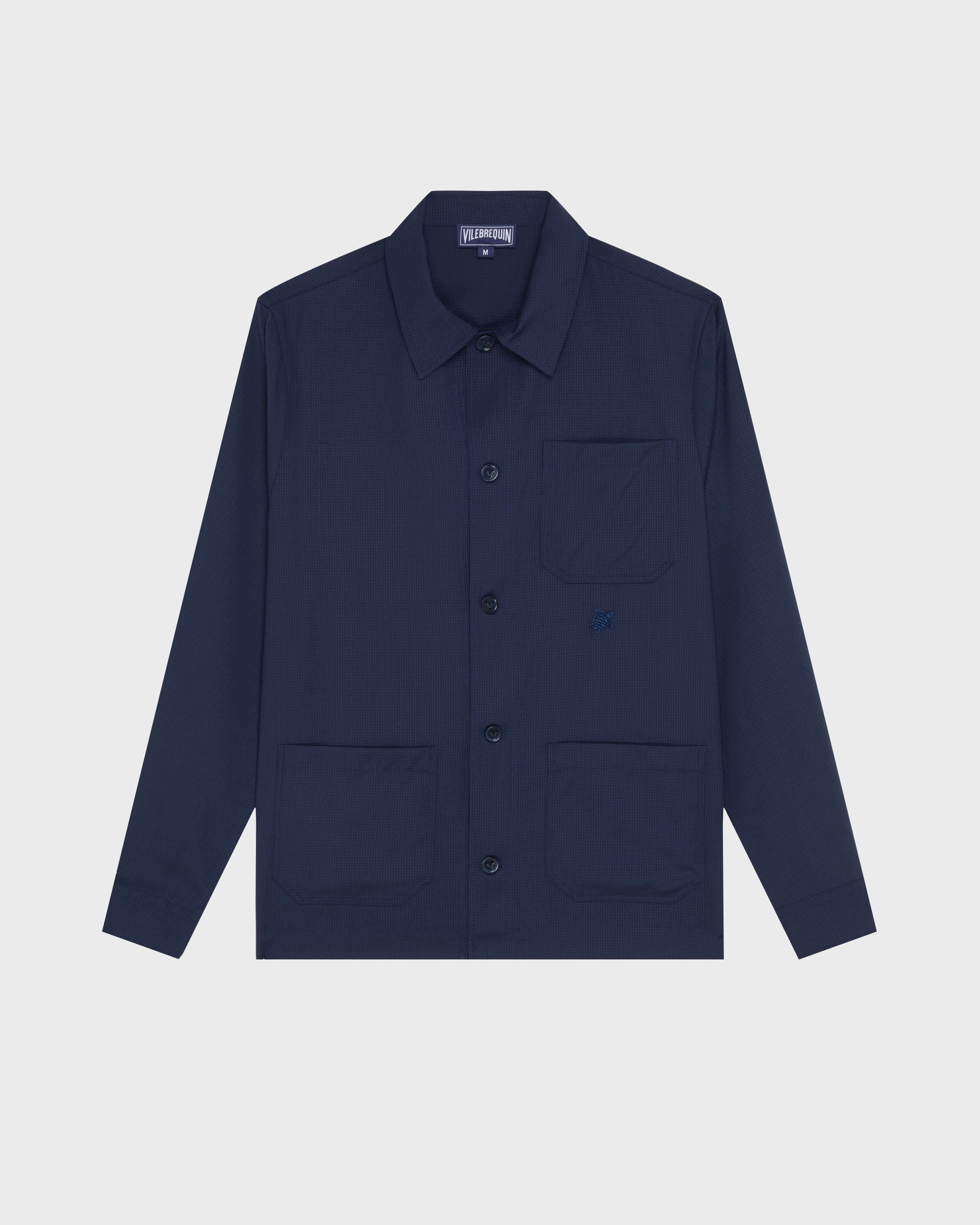 Micro Carreaux Herren-Overshirt aus Wolle MARINEBLAU front view
