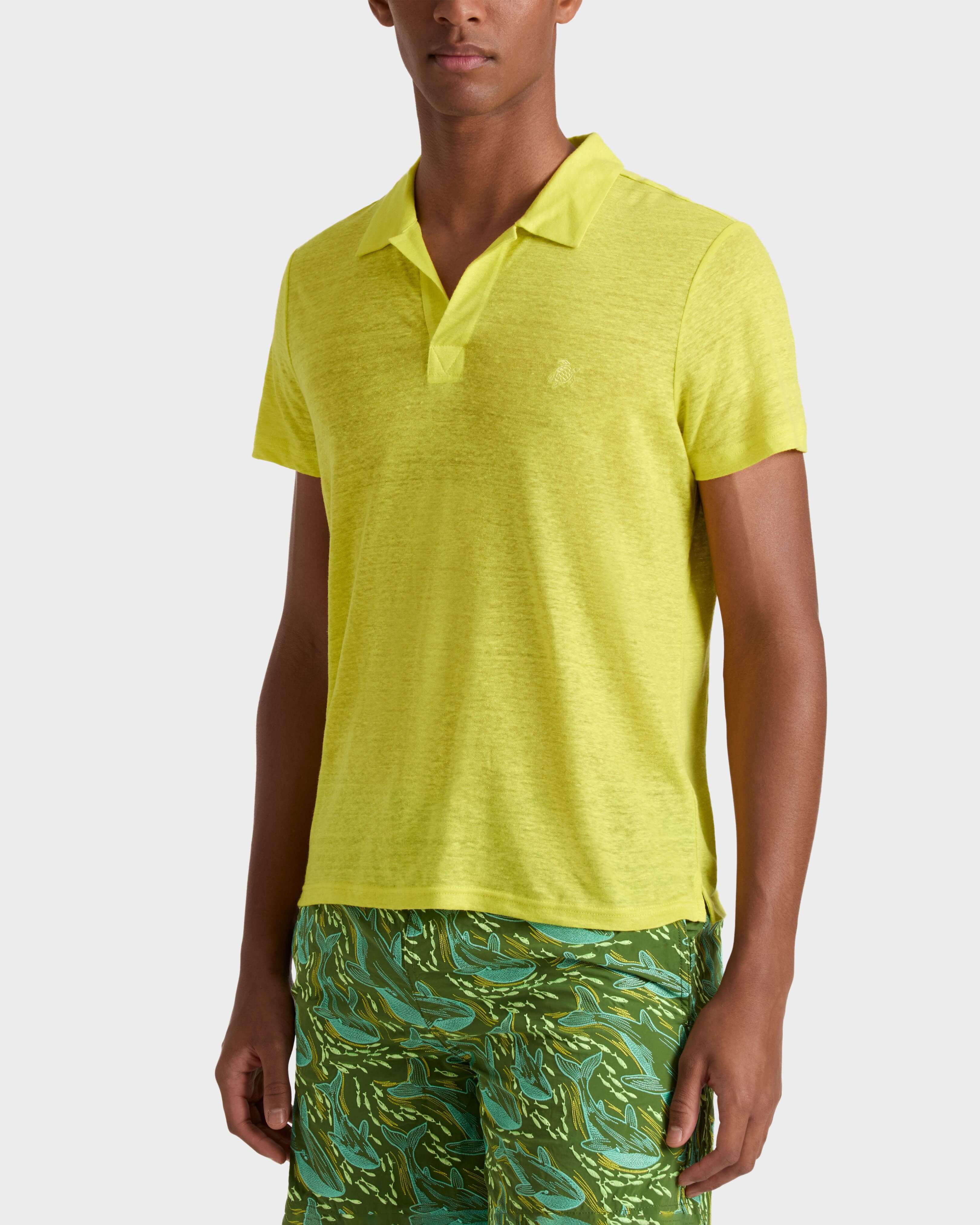 Einfarbiges Polohemd aus Leinenjersey für Herren GINGER frontworn view