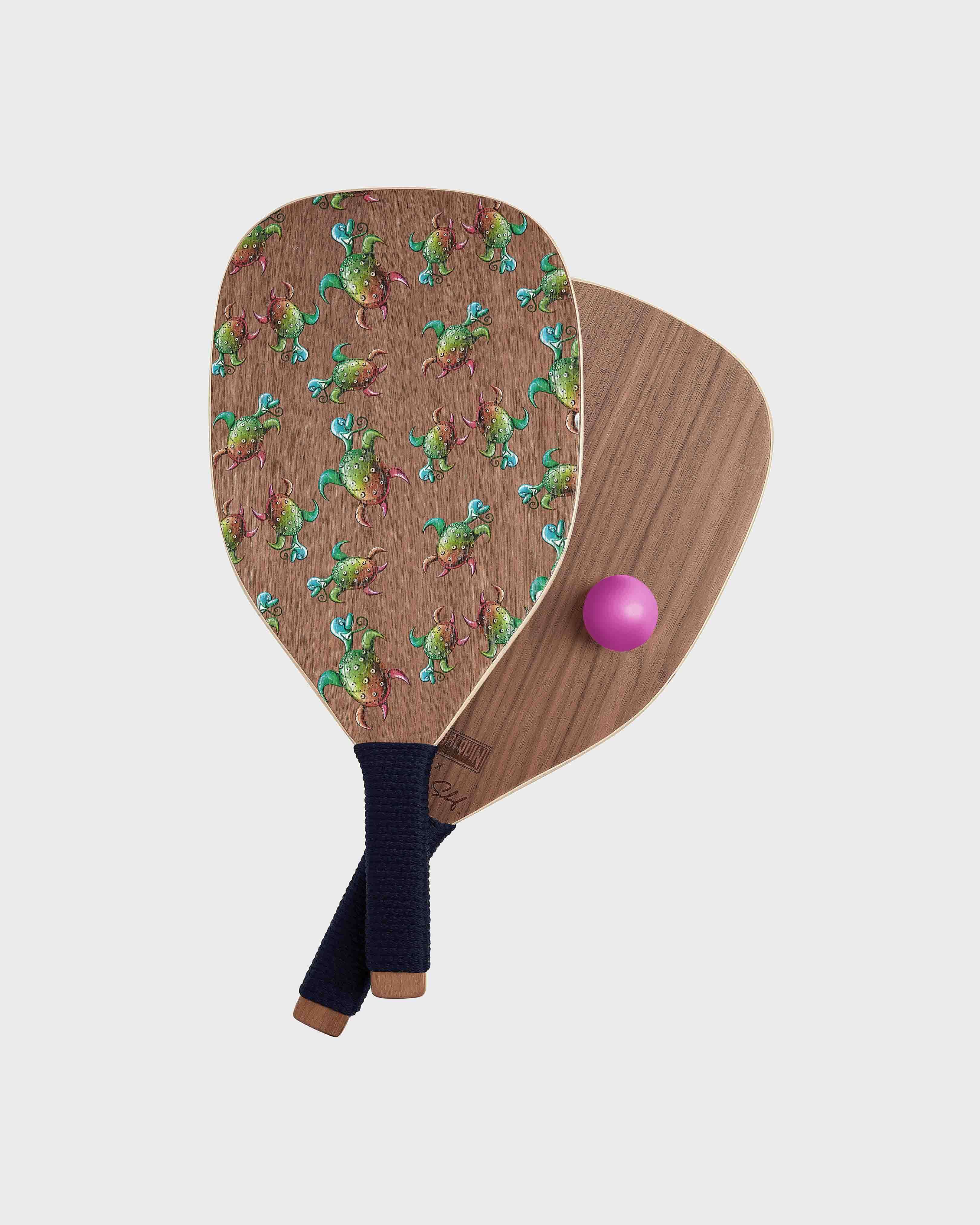 Wooden Beach Paddles Tortues Rainbow Multicolor - Vilebrequin x Kenny Scharf UNIQUE front view