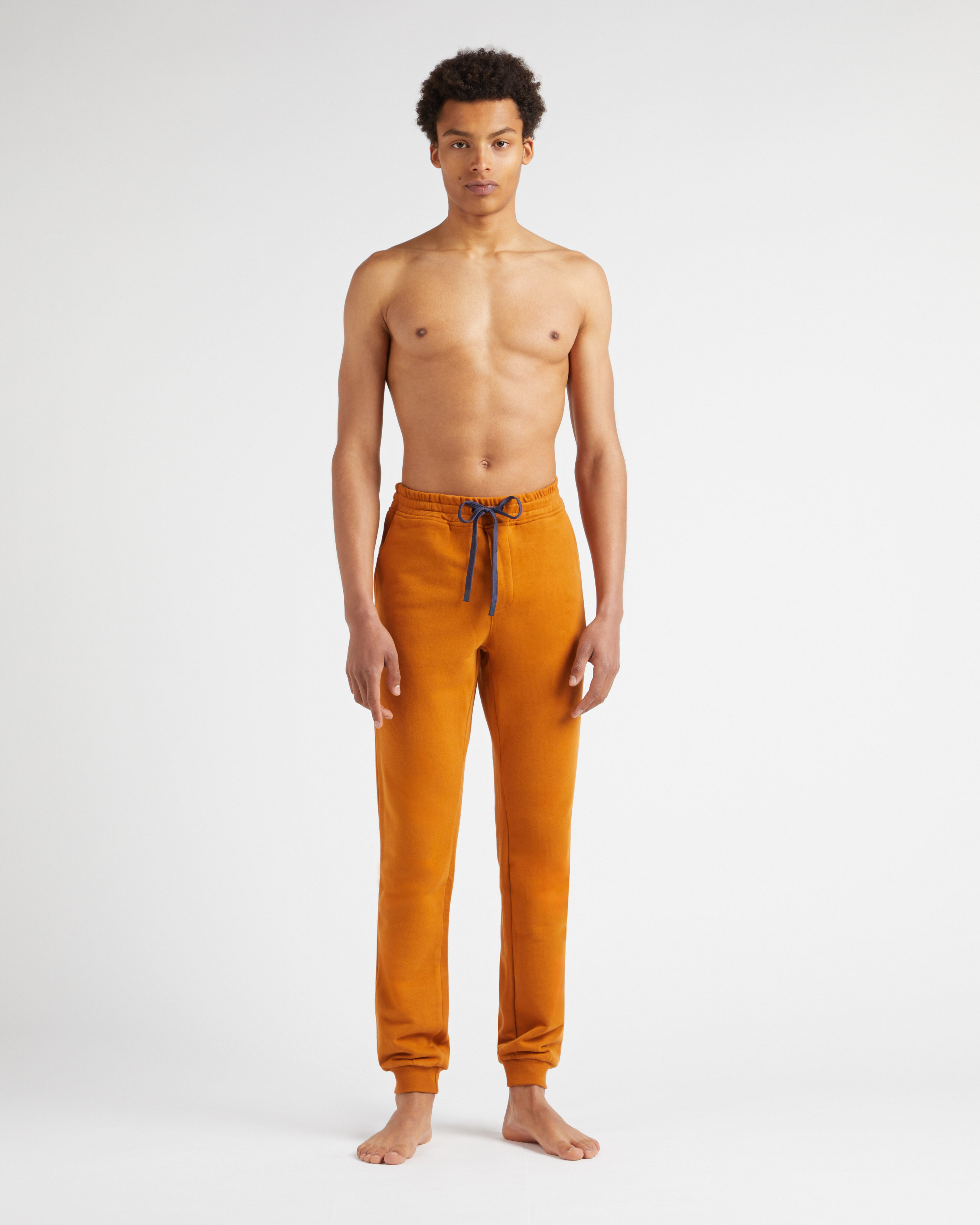 Men Jogger Cotton Pants Solid CARAMEL frontworn view