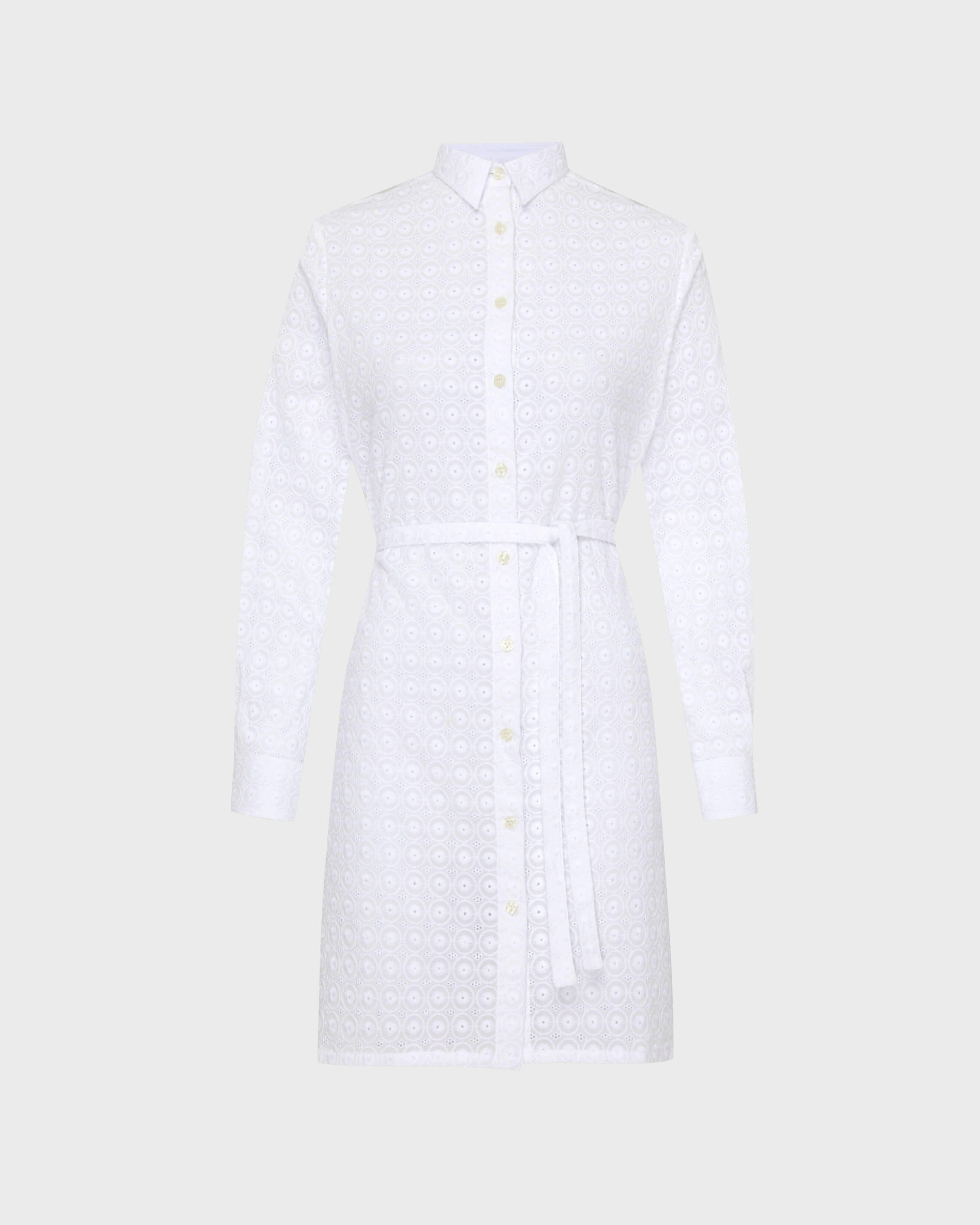Women Cotton Shirt Dress Broderie Anglaise WHITE front view