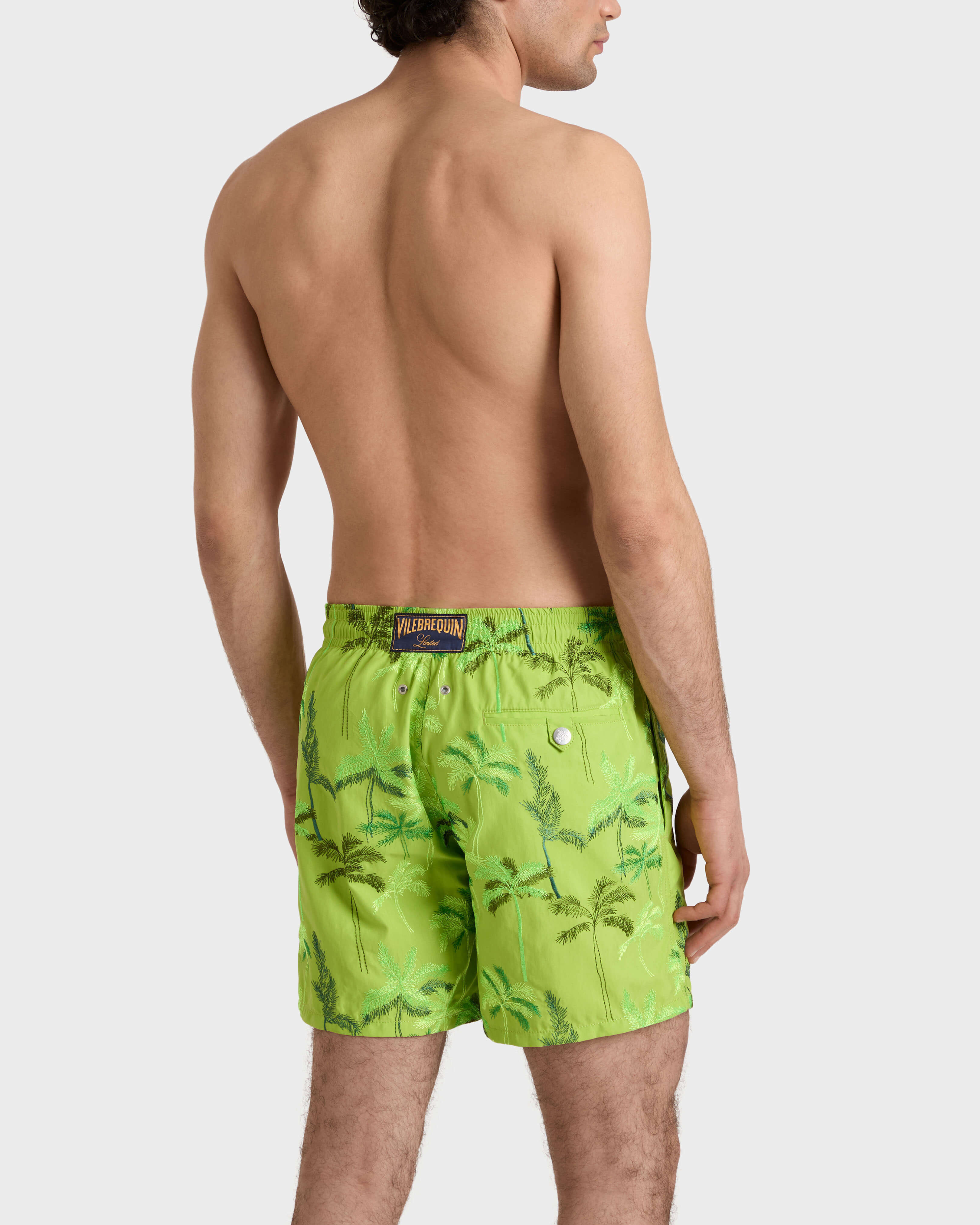 Bañador con bordado Palm Offset para hombre - Edición limitada LIME backworn view