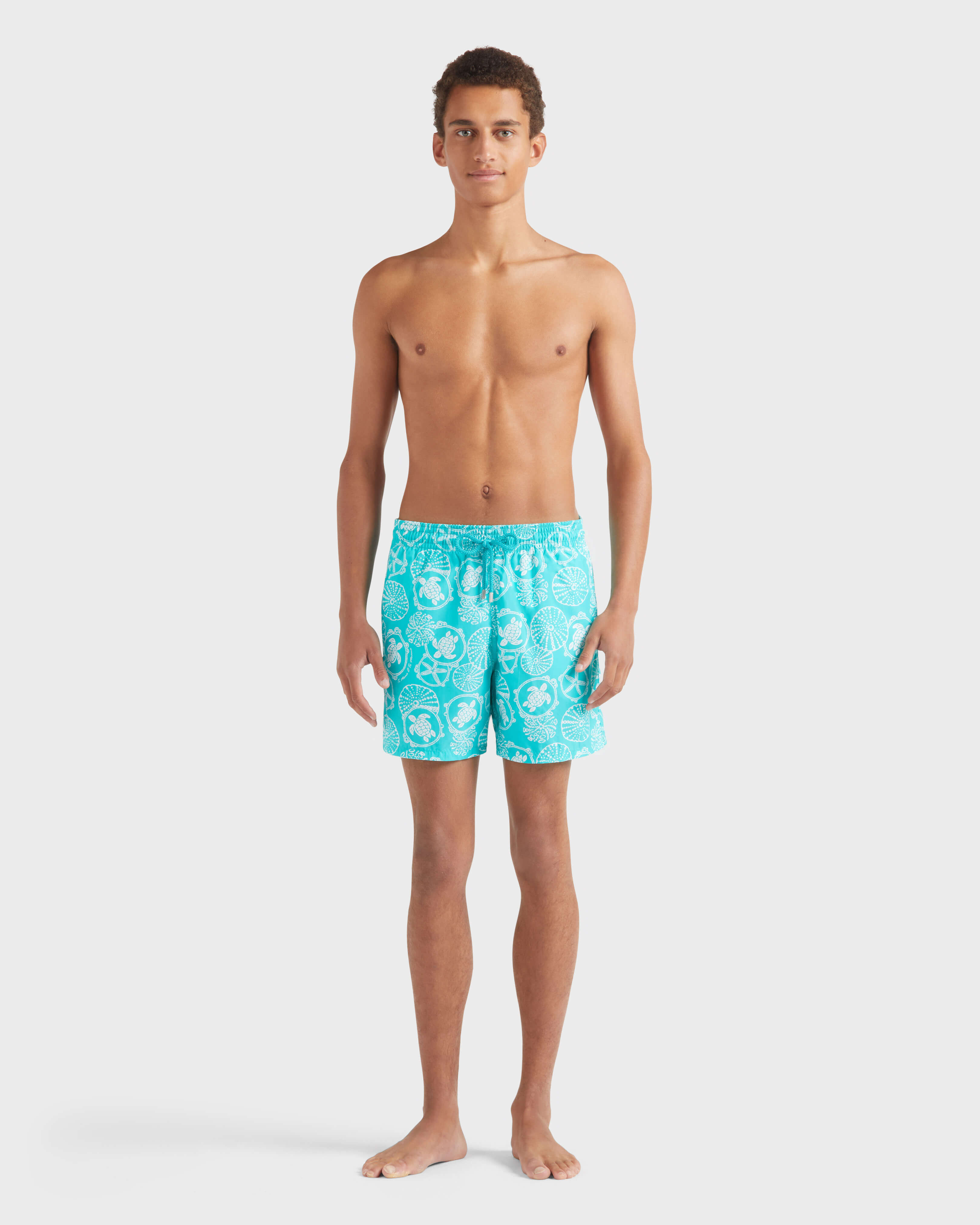 Men Swim trunks Oursins Bicolores DISCO GREEN frontworn view