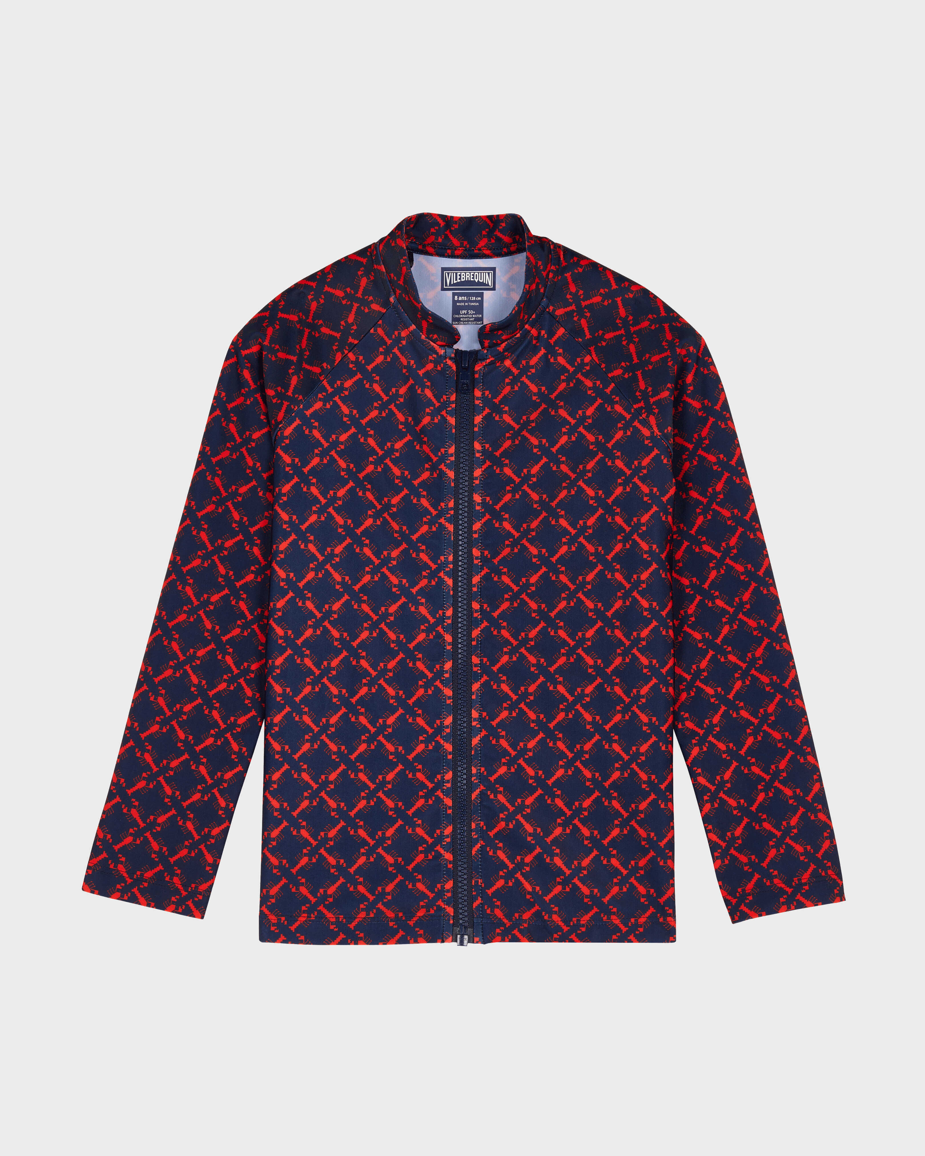 Boys Zipper Long Sleeves Rashguard Homard Pixel NAVY front view