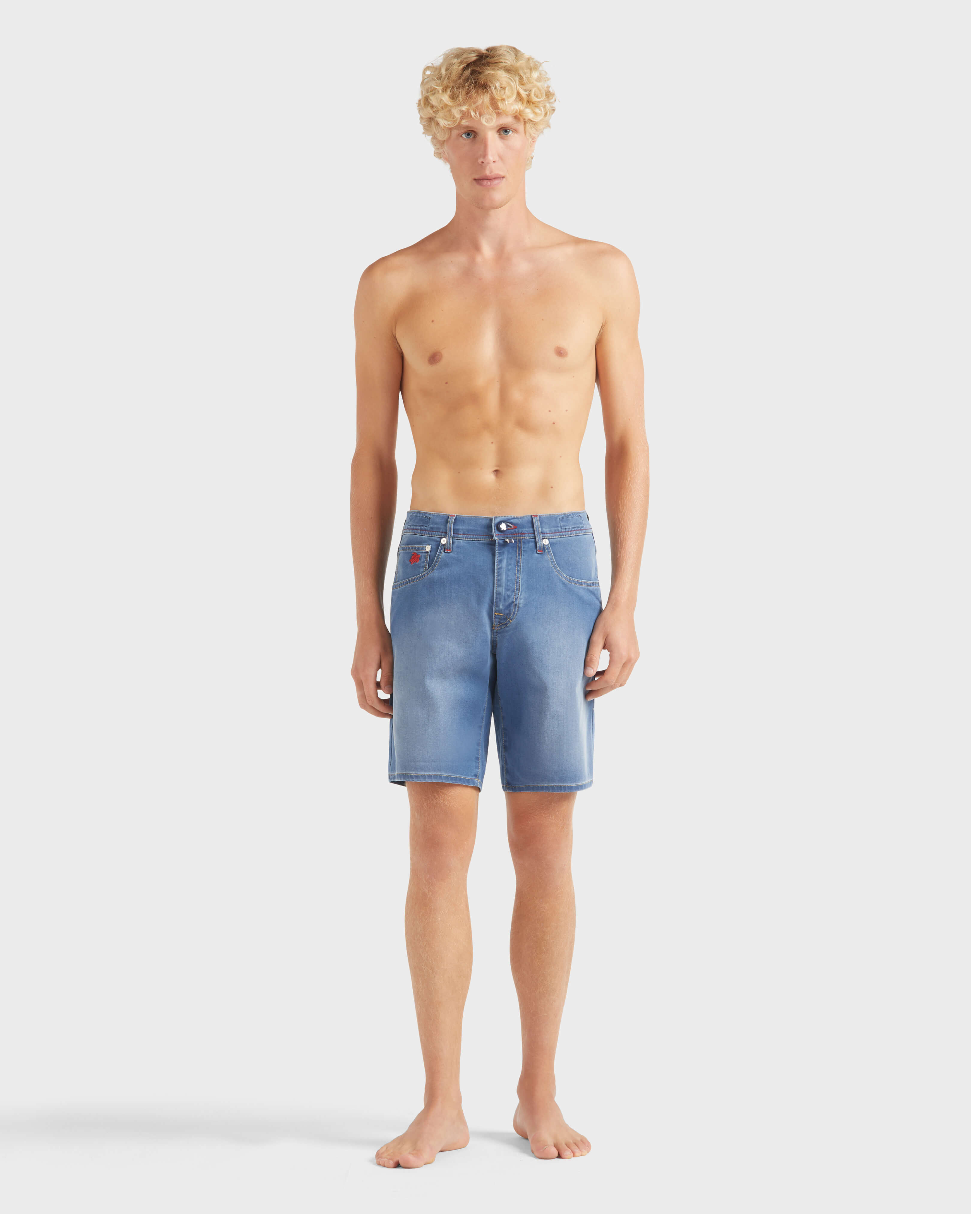Men Denim Bermuda Shorts Crab Balloonss MED DENIM W2 frontworn view
