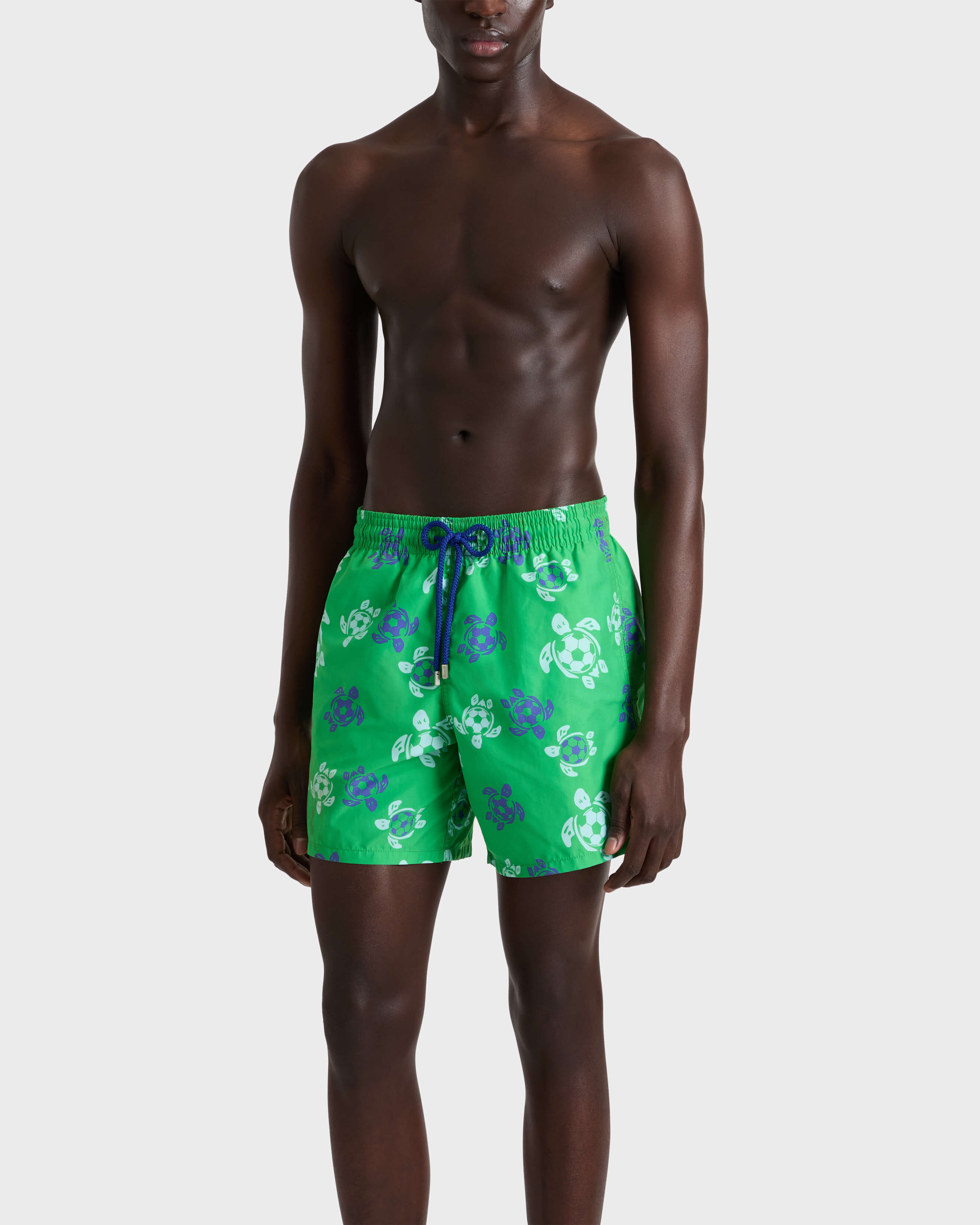 Men Swim Shorts Soccer Turtles LASER frontworn view