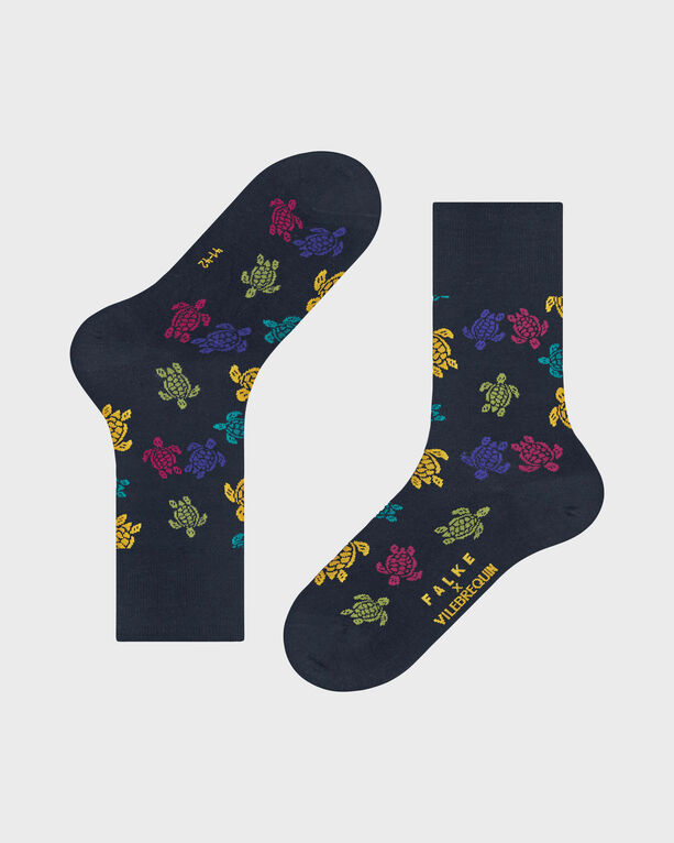Vilebrequin - Mehrfarbige Rondes Des Tortues Socken Für Herren – Vilebrequin X Falke - Socken - Socks4 - Blau - Größe 41-42