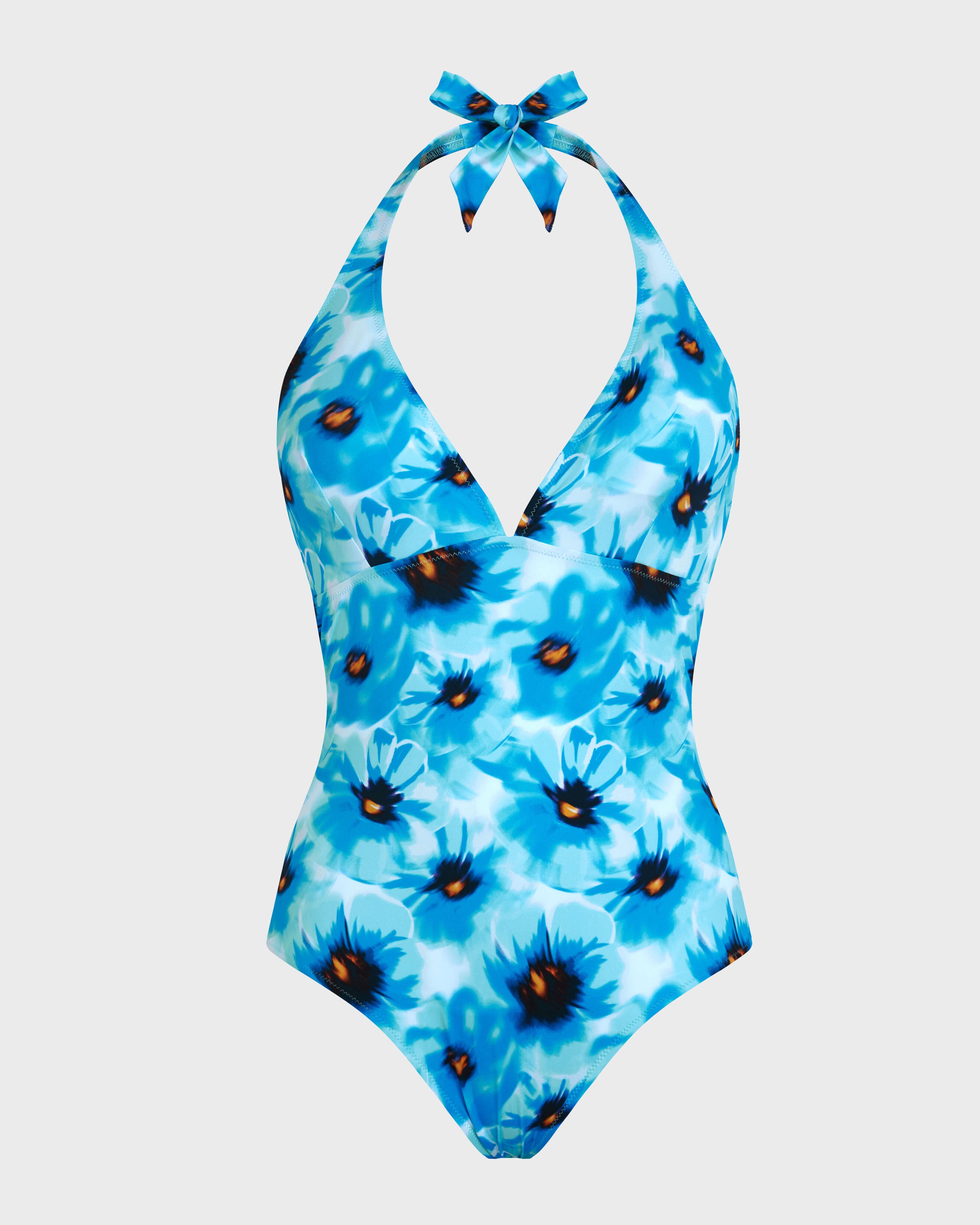 Maillot de bain une pièce foulard femme Poppies TOPAZE BLEUE front view