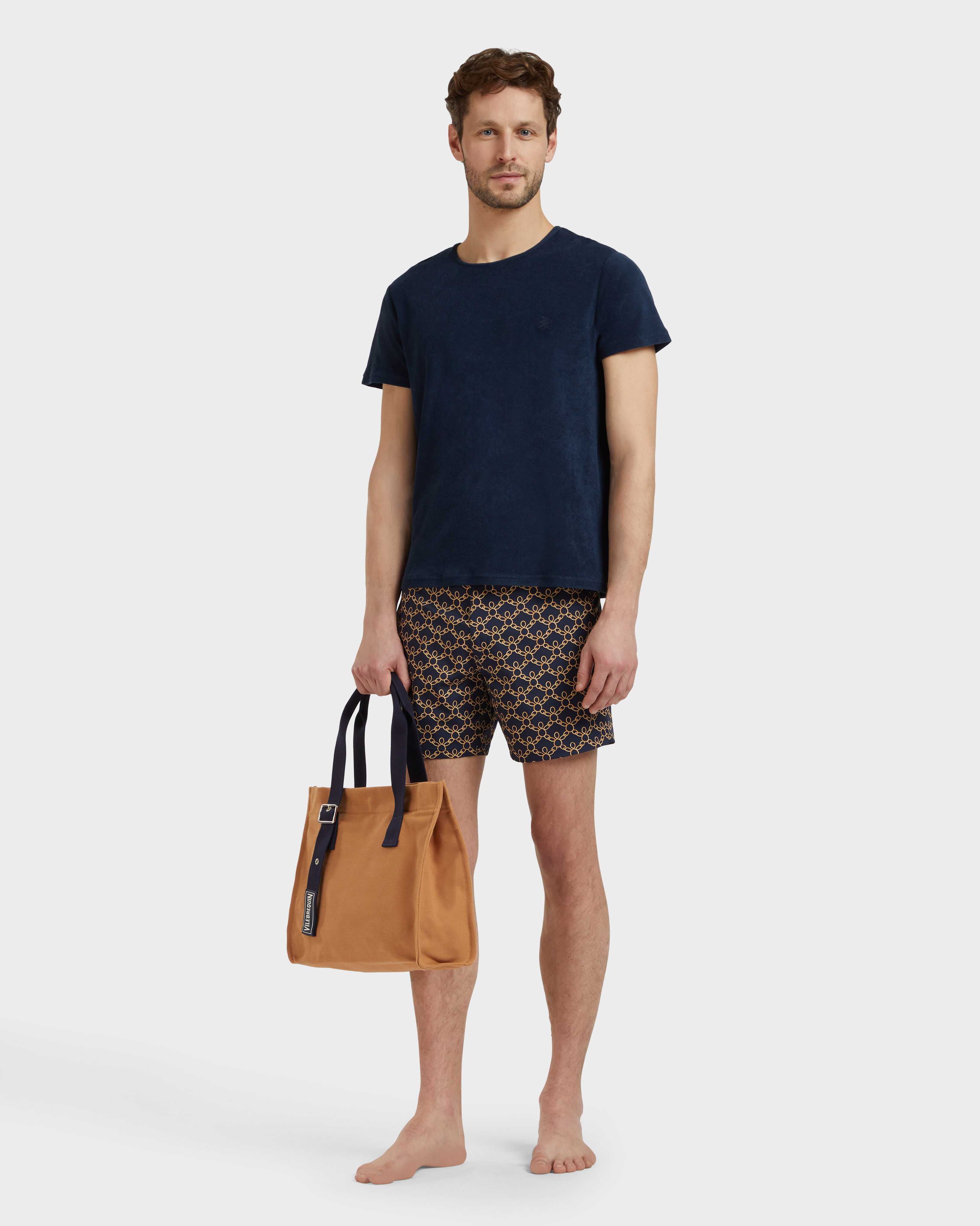 Men Stretch Short Flat Belt Swim Shorts Turtles Chain NAVY supp3 view