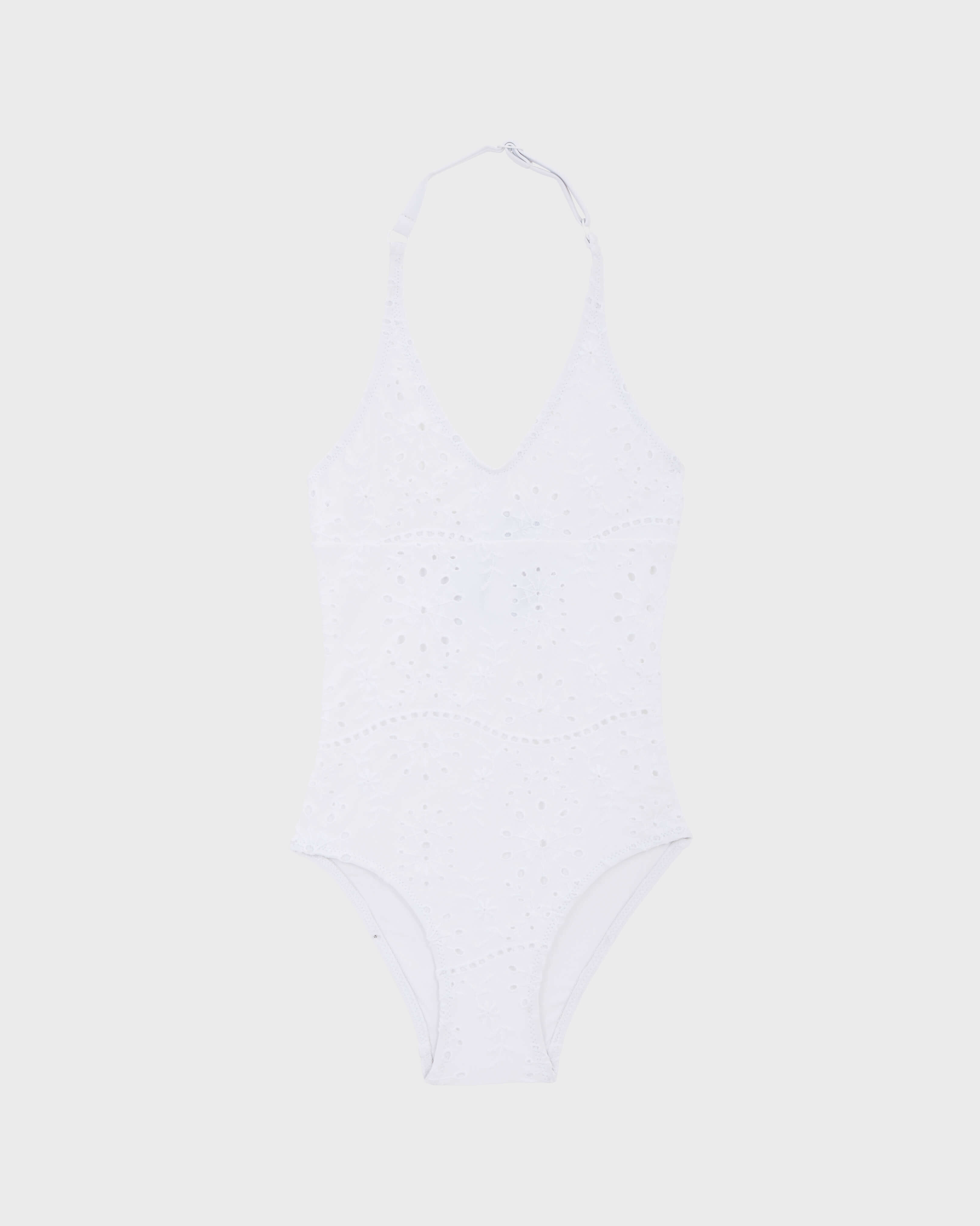 Girls One-piece Swimsuit Broderies Anglaises WHITE front view