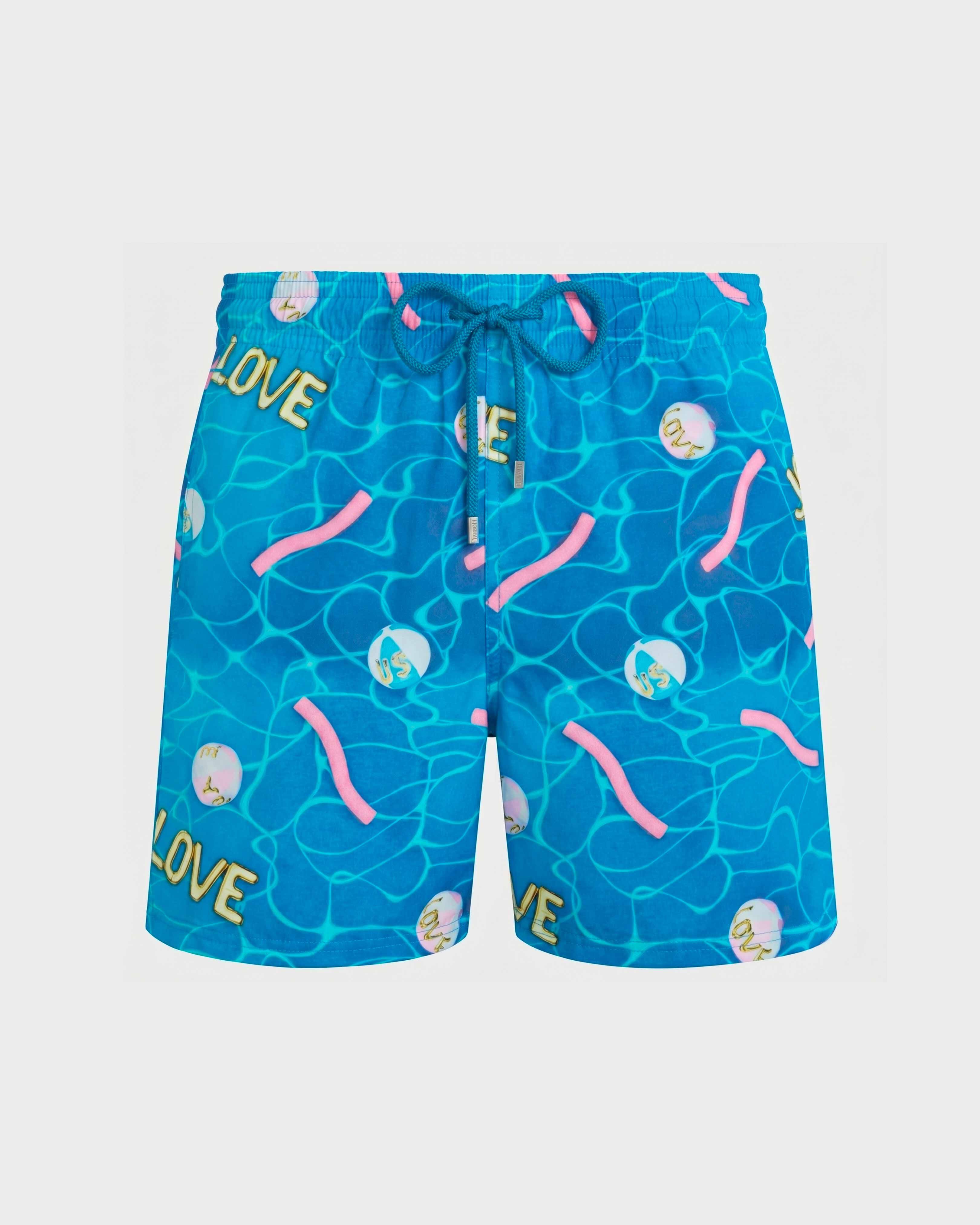 Men Stretch Short Swim Shorts Side Ways - Vilebrequin x Joel Mesler HAWAII BLUE front view