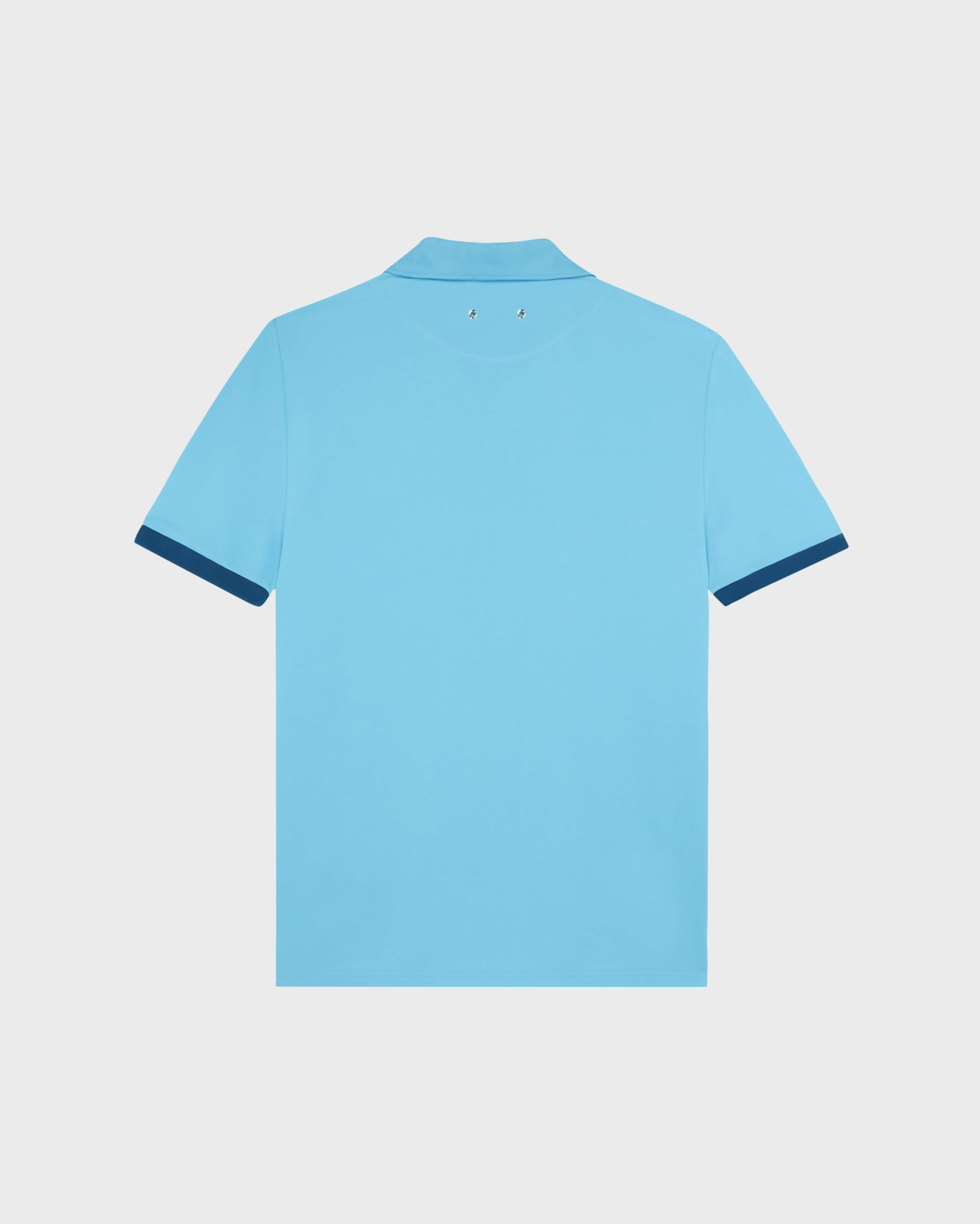 Men Cotton Pique Polo Shirt Solid BLUE TOPAZ back view