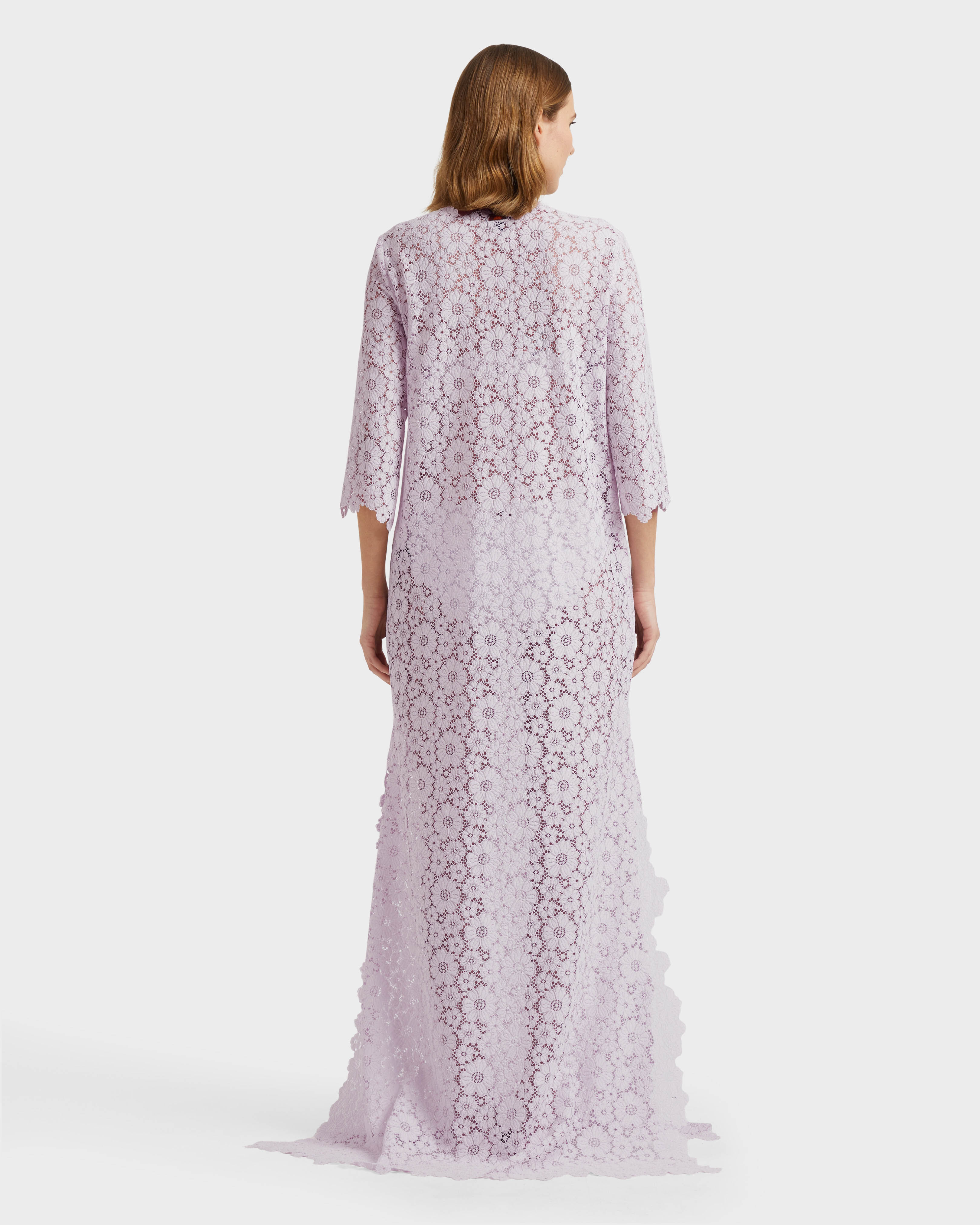 Women Guipure Kaftan Flowers Lace PETALE / PINK backworn view