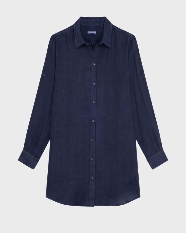 Vilebrequin - Chemisier Donna In Lino Tinta Unita - Abito Camicia - Fragance - Blu - Taglia XL - Immagine 1
