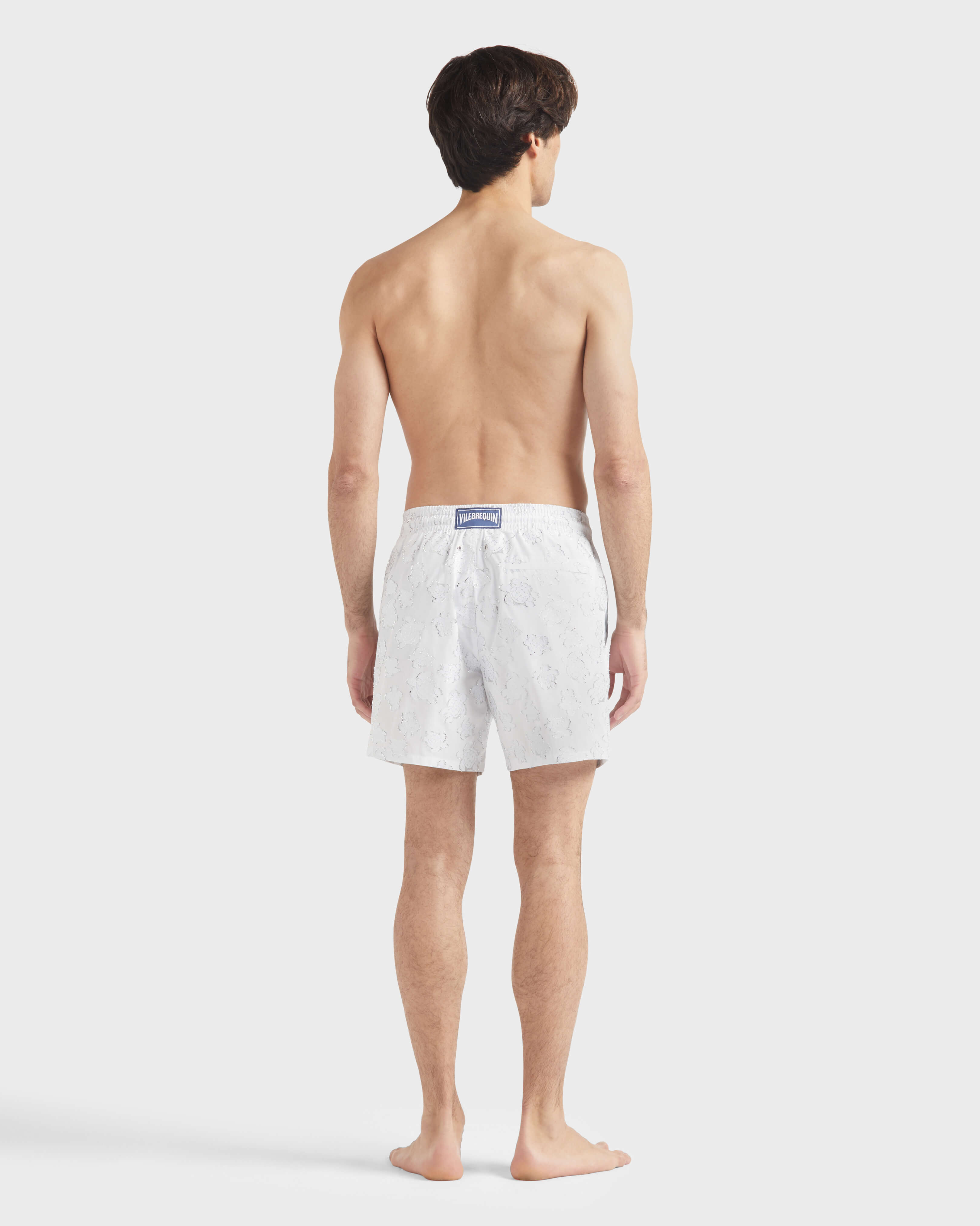 Men Swim Shorts Ronde des tortues Jacquard WHITE backworn view