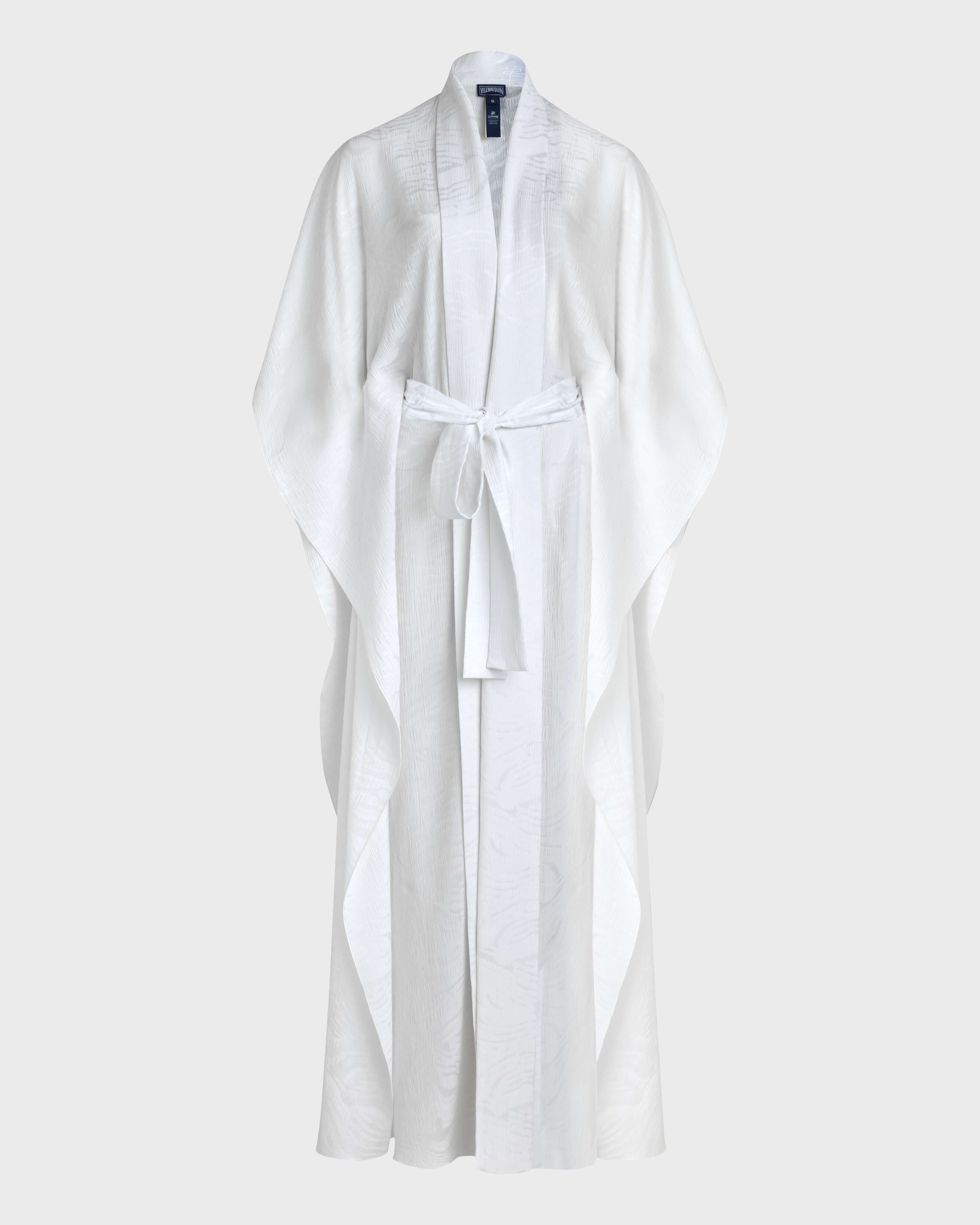 Kimono de crepé de seda con estampado jacquard para mujer BLANCO front view