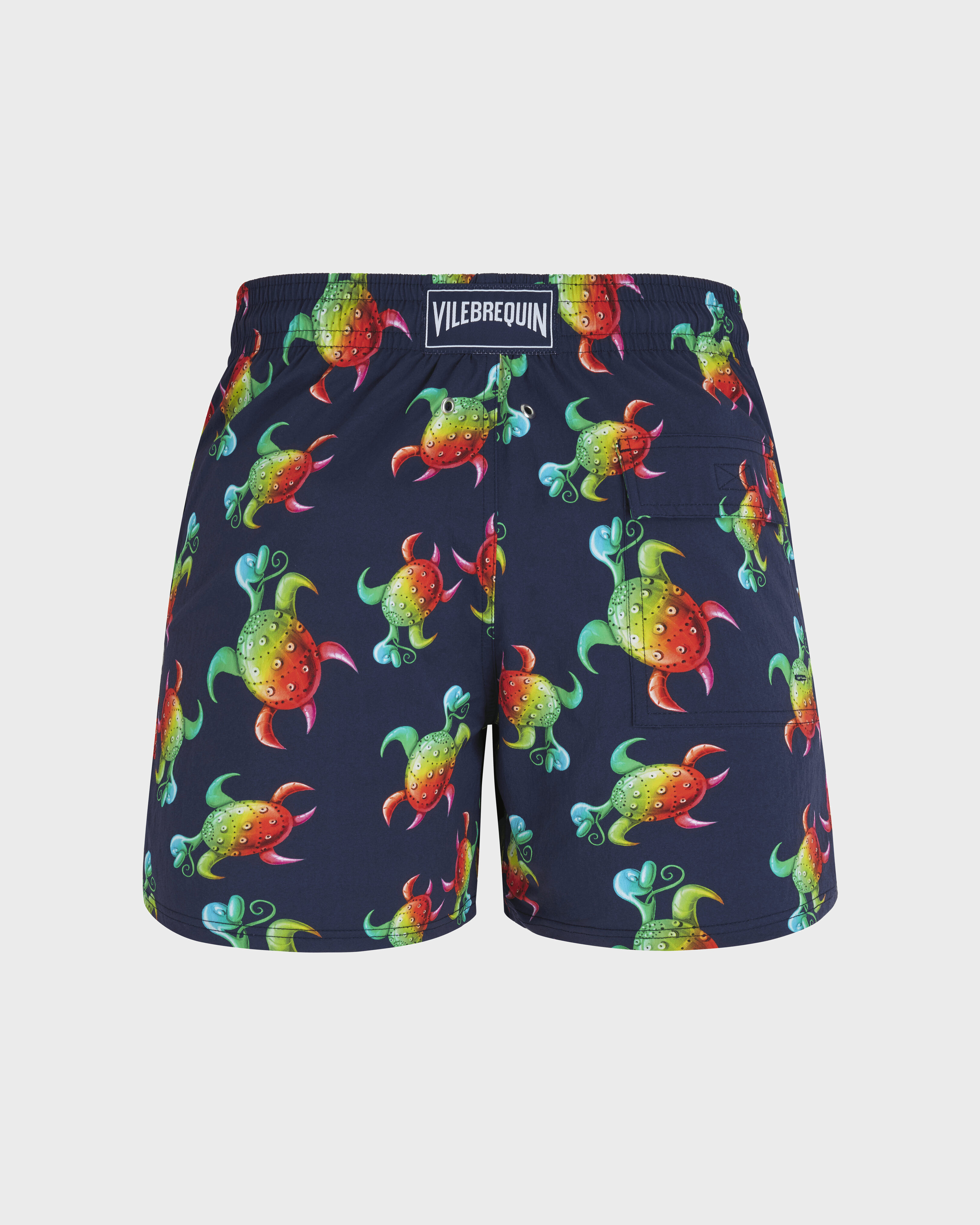 Tortues Rainbow Multicolor Stretch-Badeshorts für Herren – Vilebrequin x Kenny Scharf MARINEBLAU back view