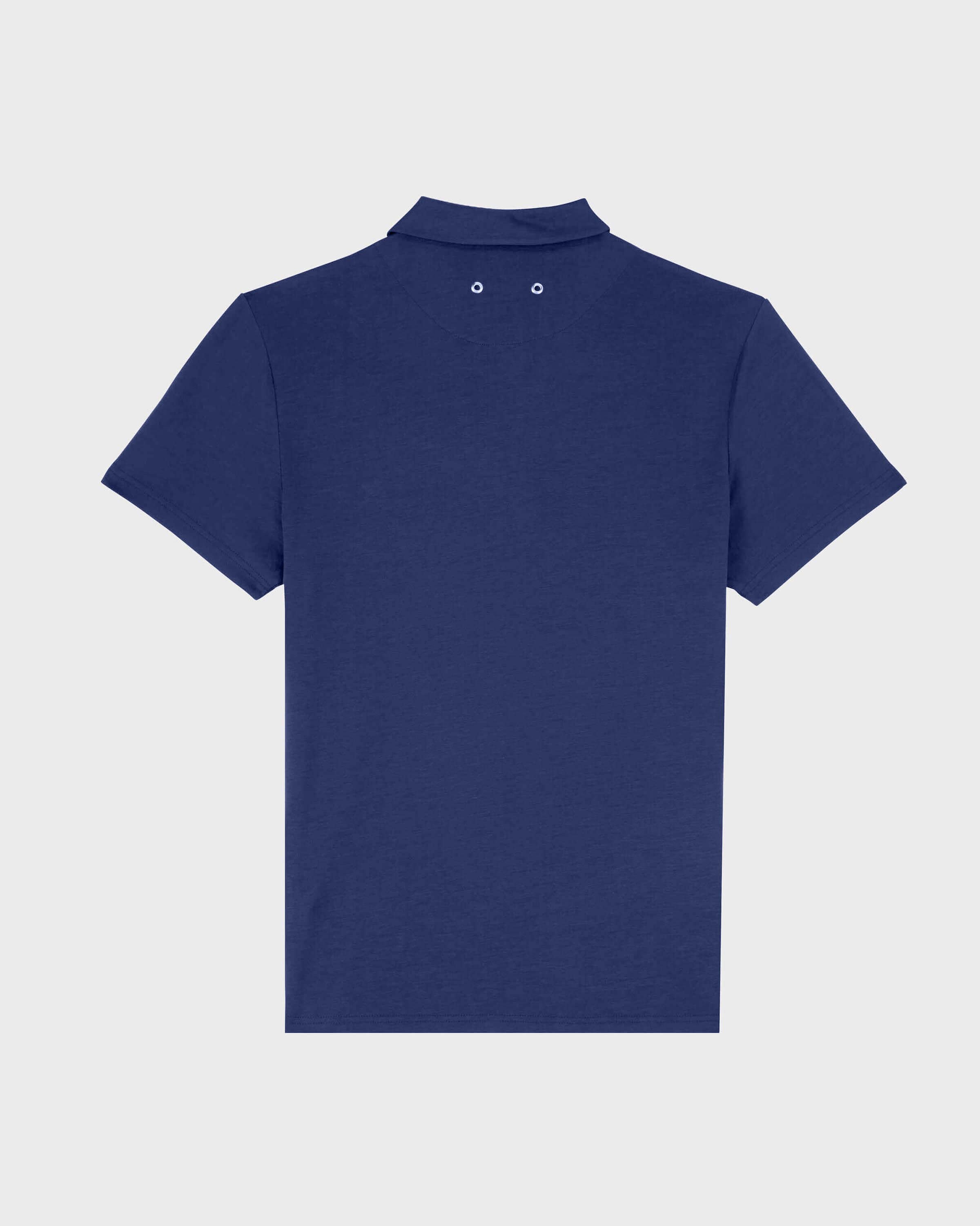 Men Tencel Polo Shirt Solid NAVY back view