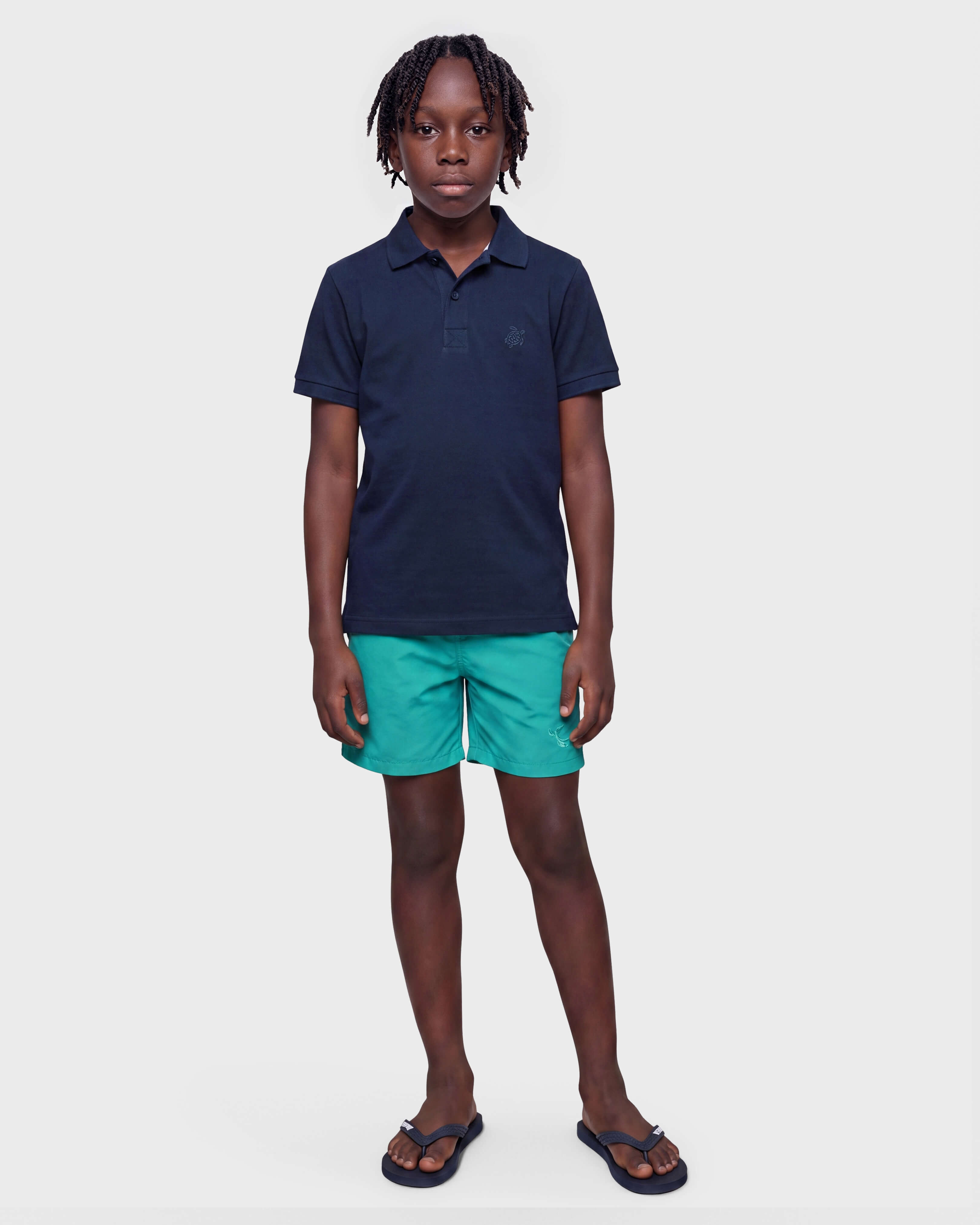 Cotton Pique Boys Polo Shirt Solid NAVY frontworn view