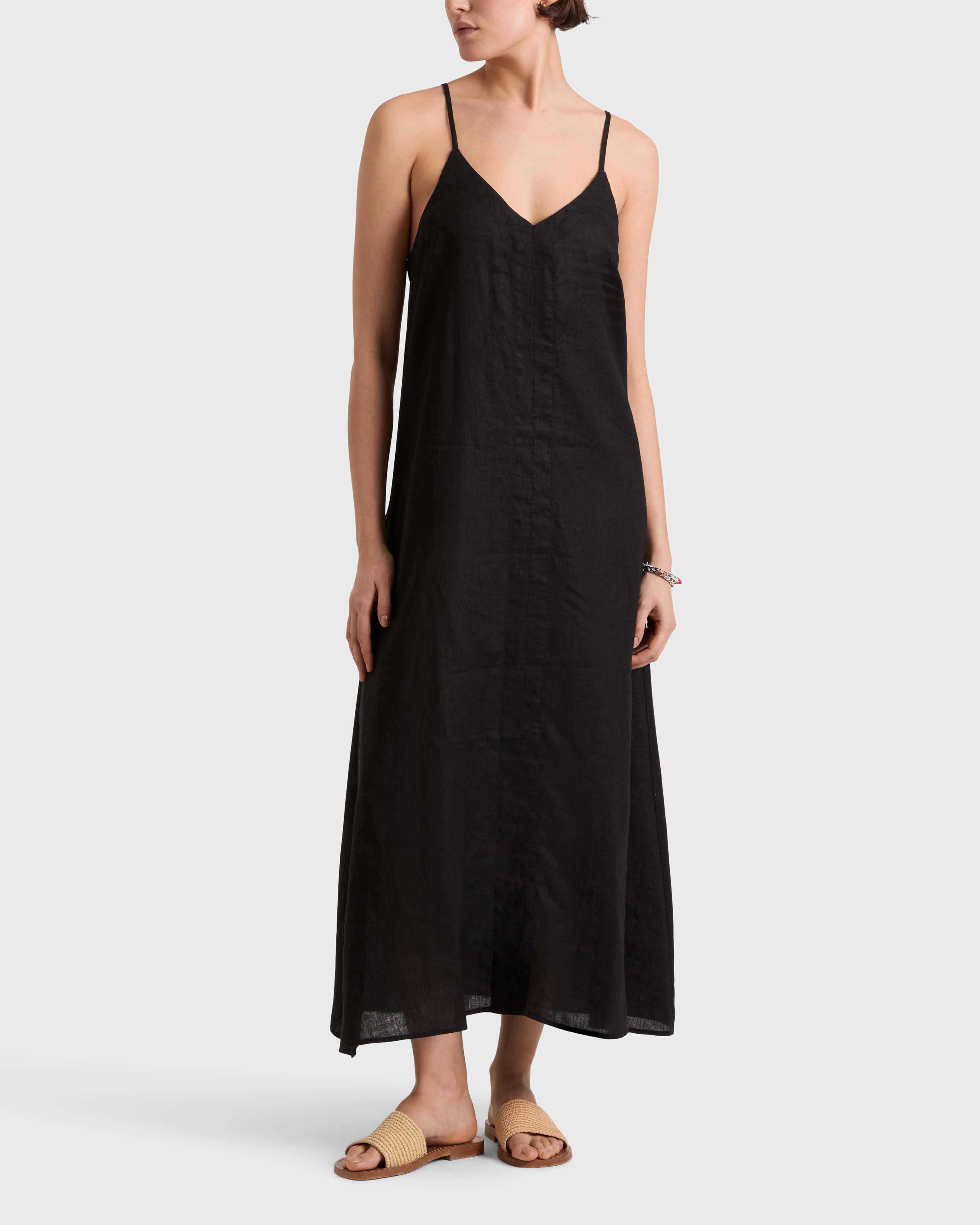 Abito lungo in lino donna NERO frontworn view