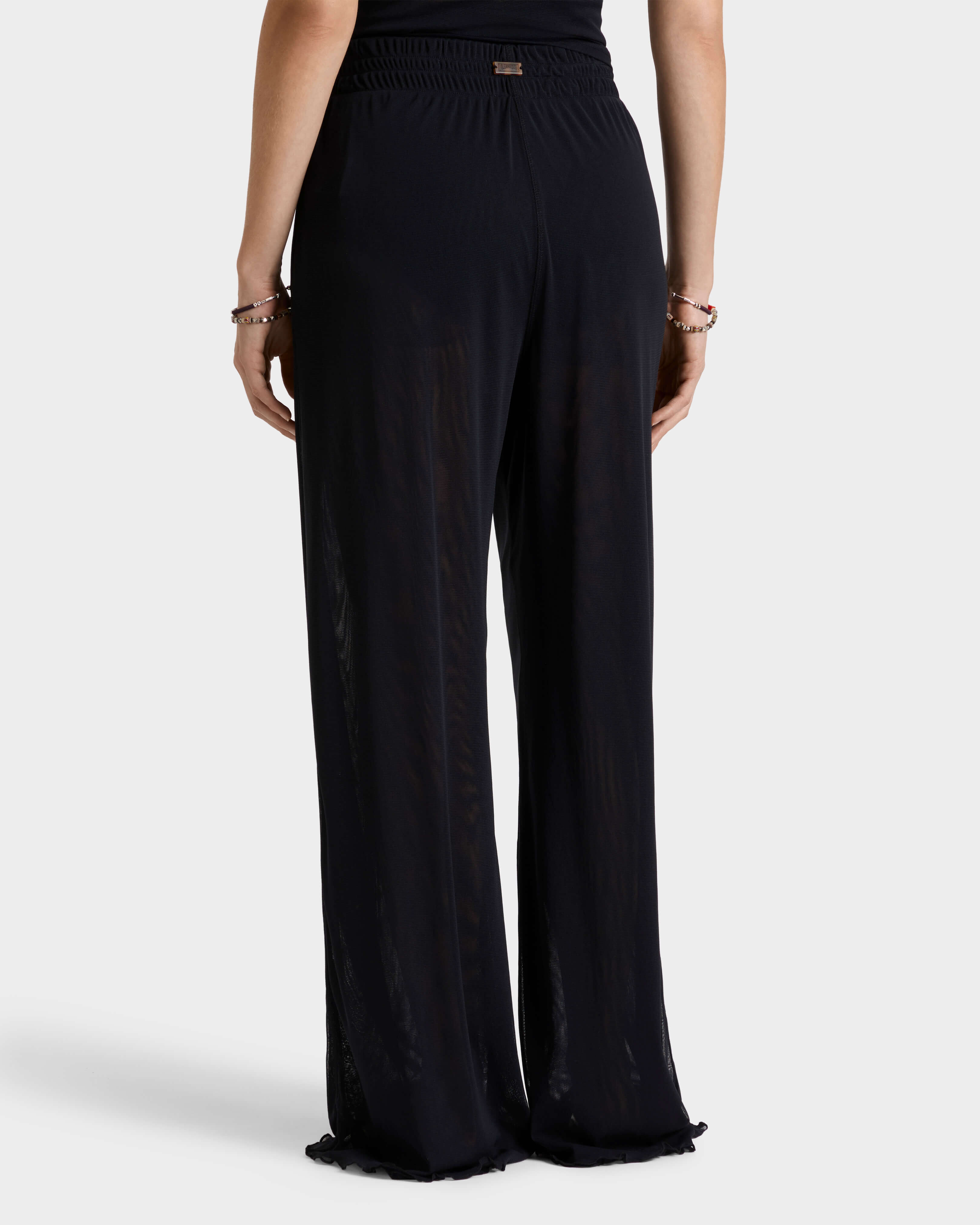 Women Tulle Wide-leg Pants Solid BLACK backworn view