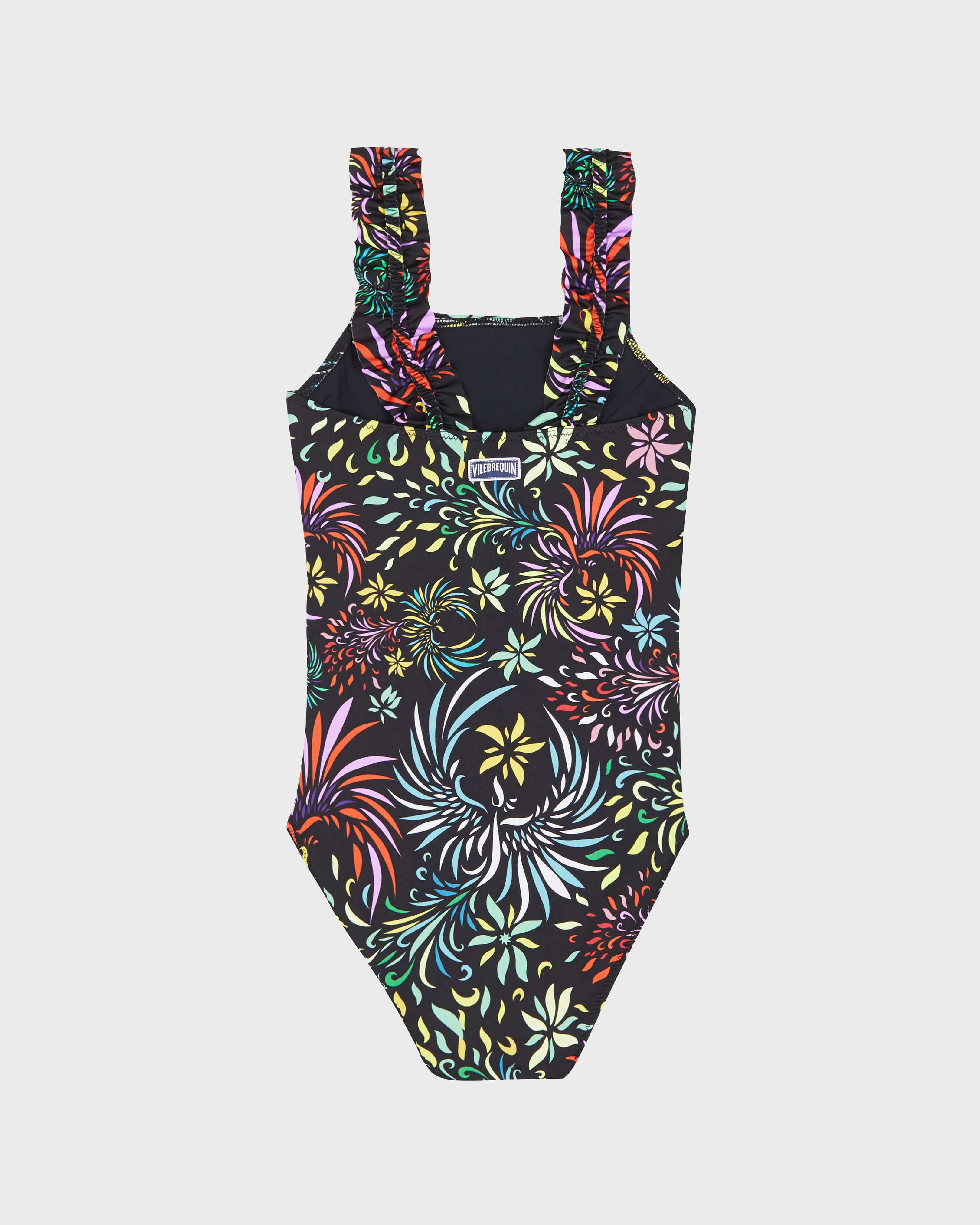 Girls One-piece Swimsuit Evening Birds BLACK back view