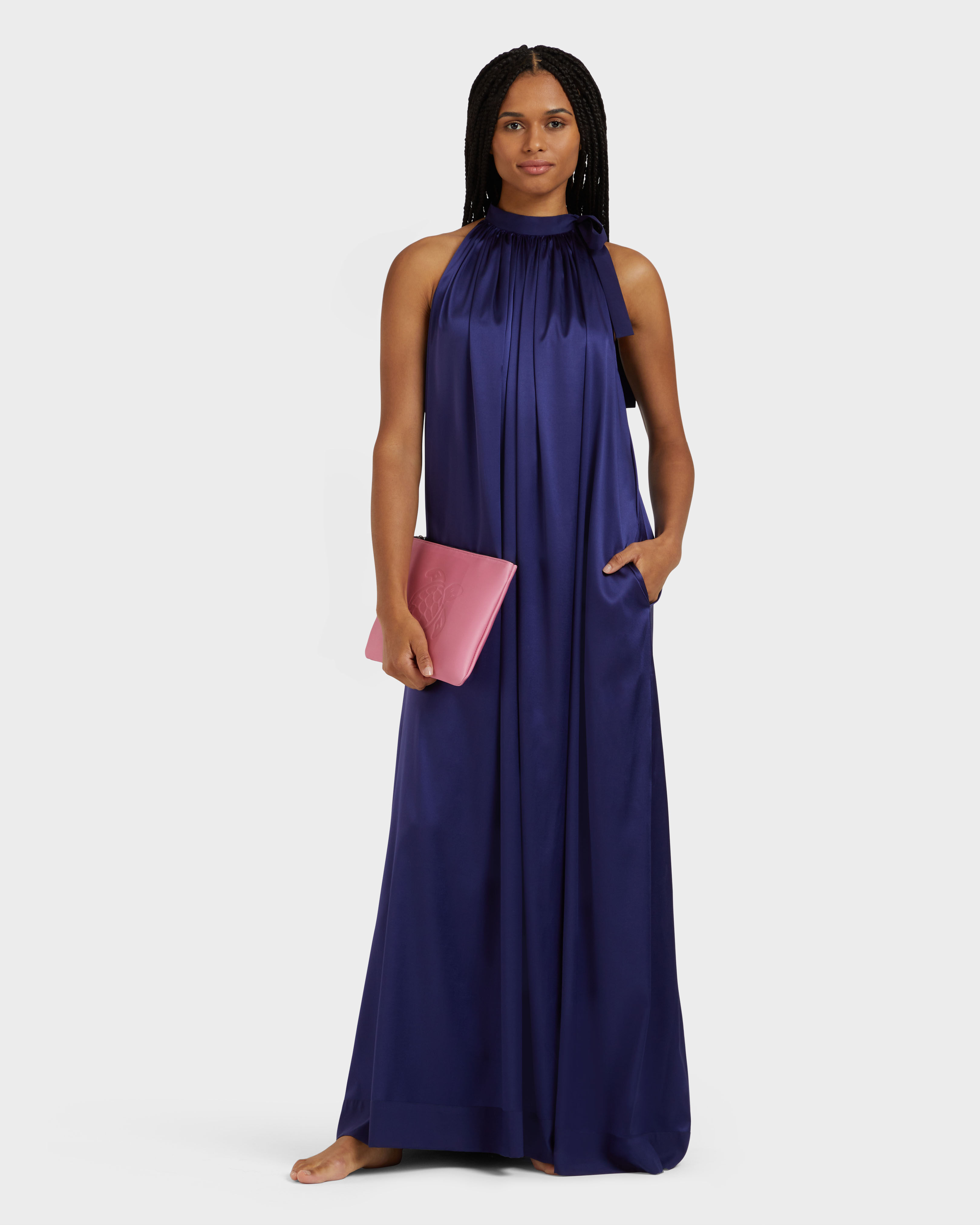 Vestido largo de satén de seda liso para mujer MIDNIGHT supp1 view