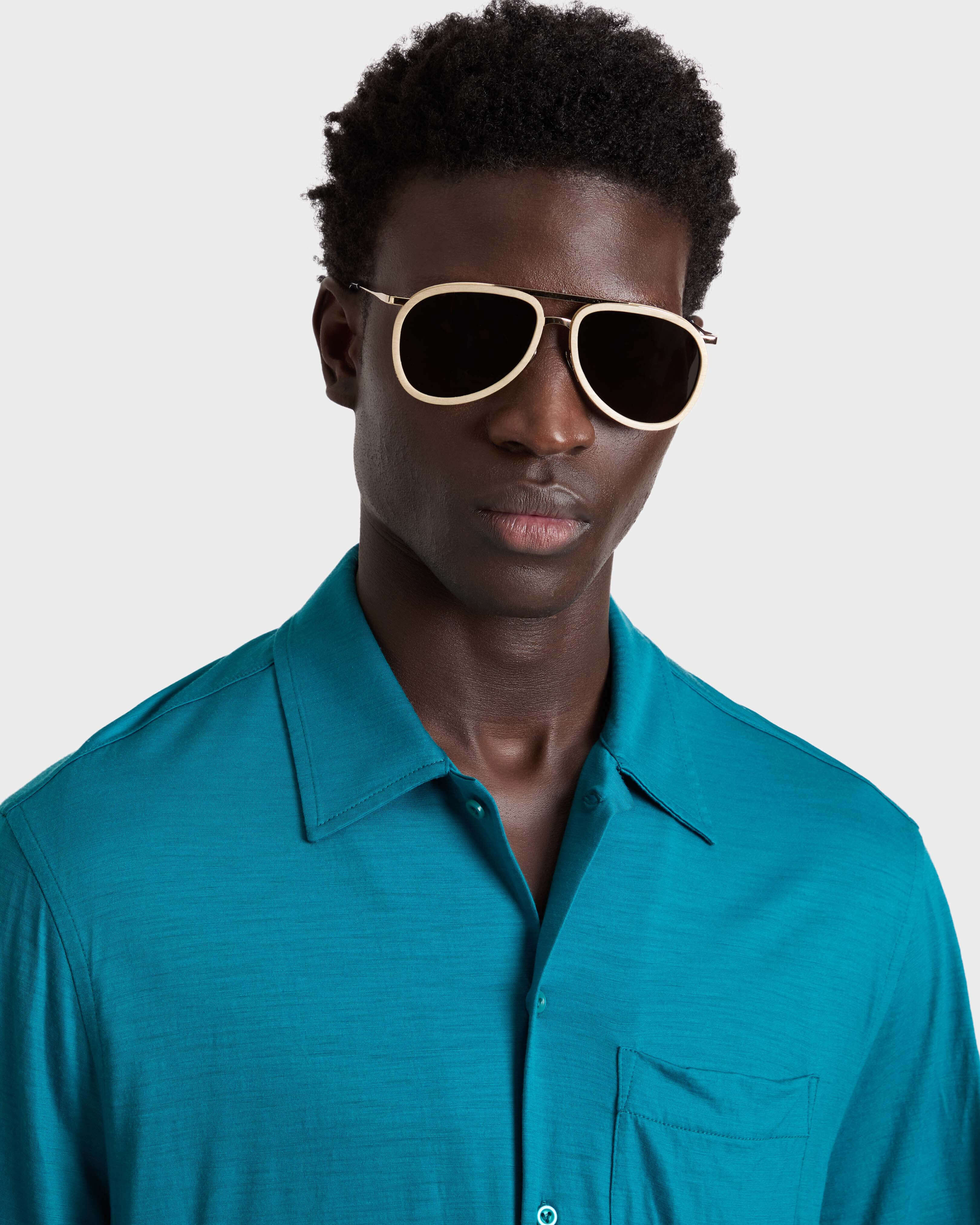 Birchwood Aviator Sunglasses WHITE GOLDEN frontworn view