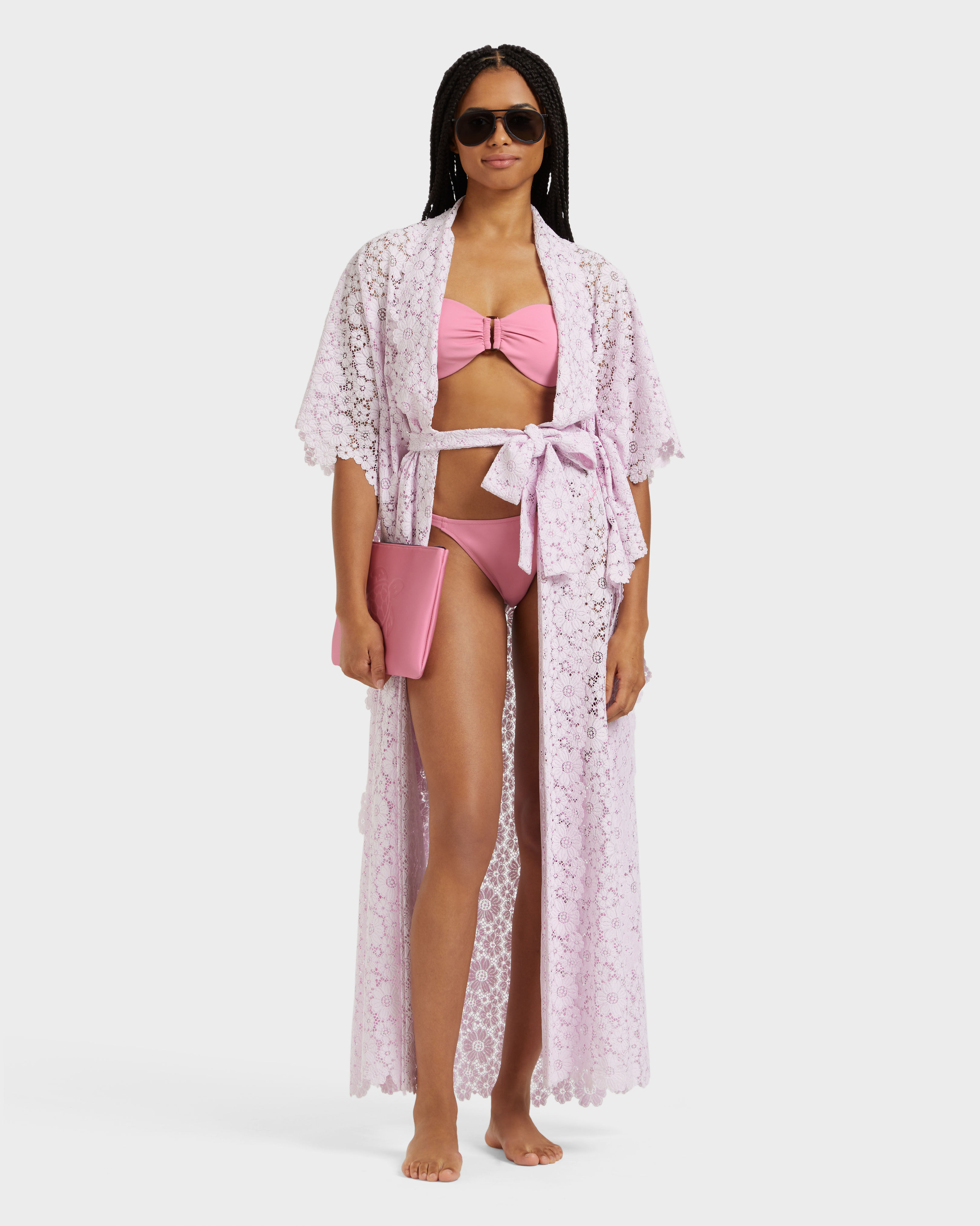 Women Guipure Kimono Flowers Lace PETALE / PINK supp1 view