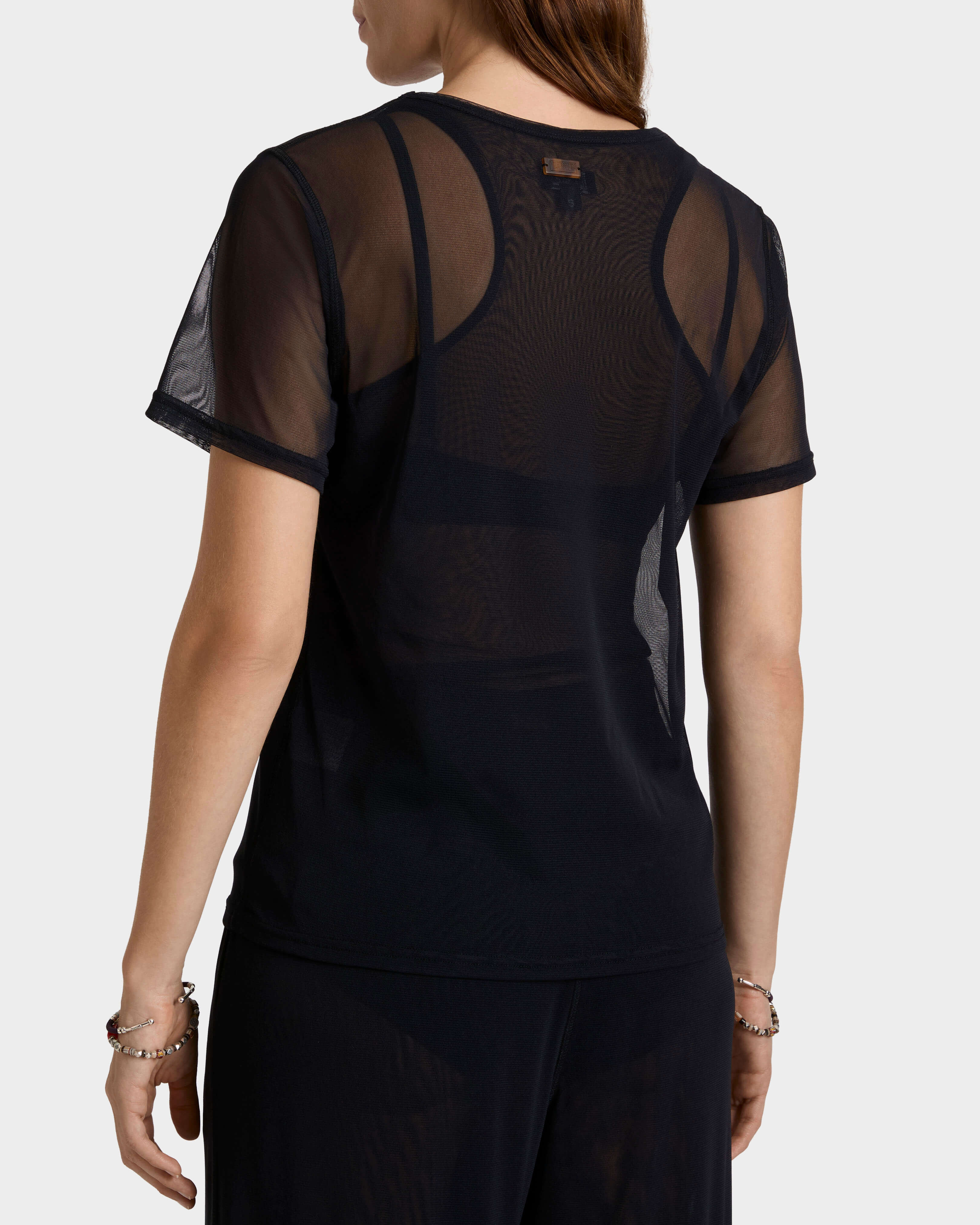 T-shirt donna in tulle tinta unita NERO backworn view