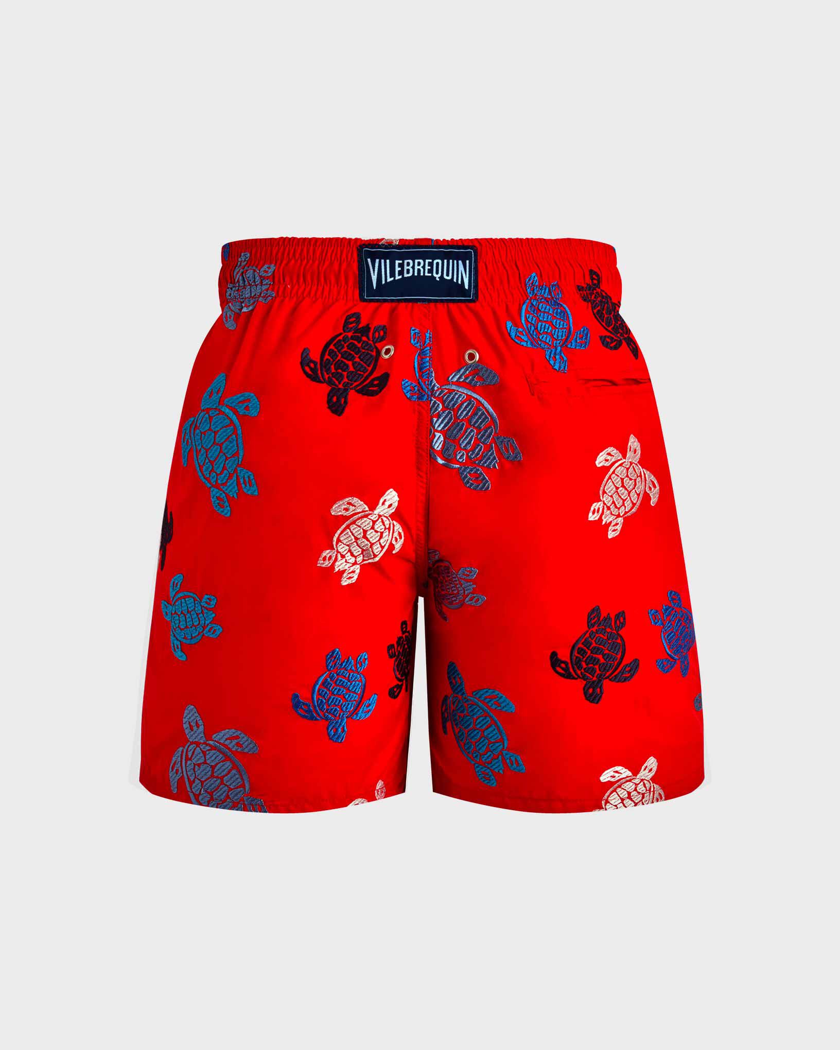 Bestickte Badeshorts für Jungen Ronde Tortues Multicolores - Limitierte Edition MOHNROT back view