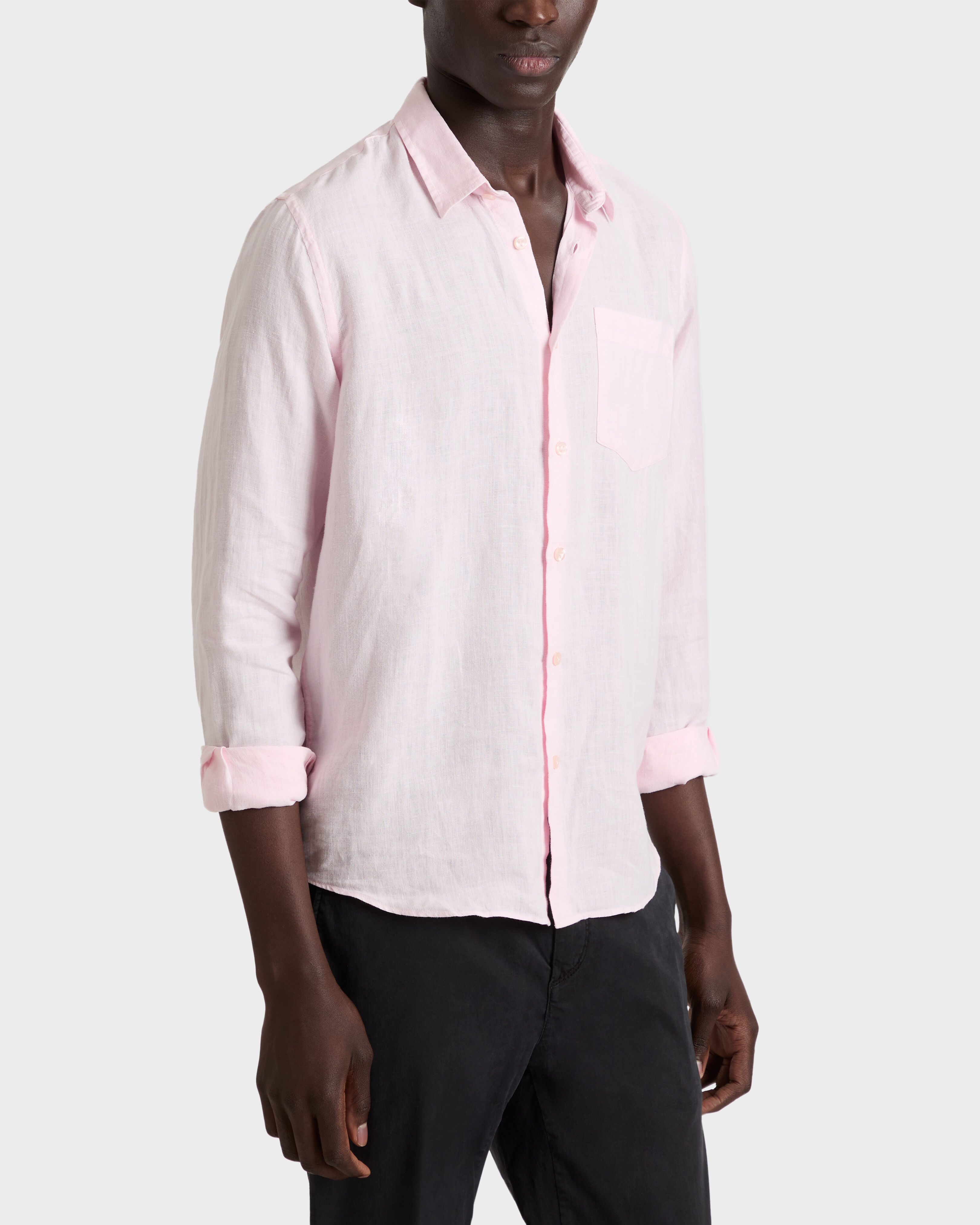 Men Linen Shirt Solid BALLET SHOE frontworn view