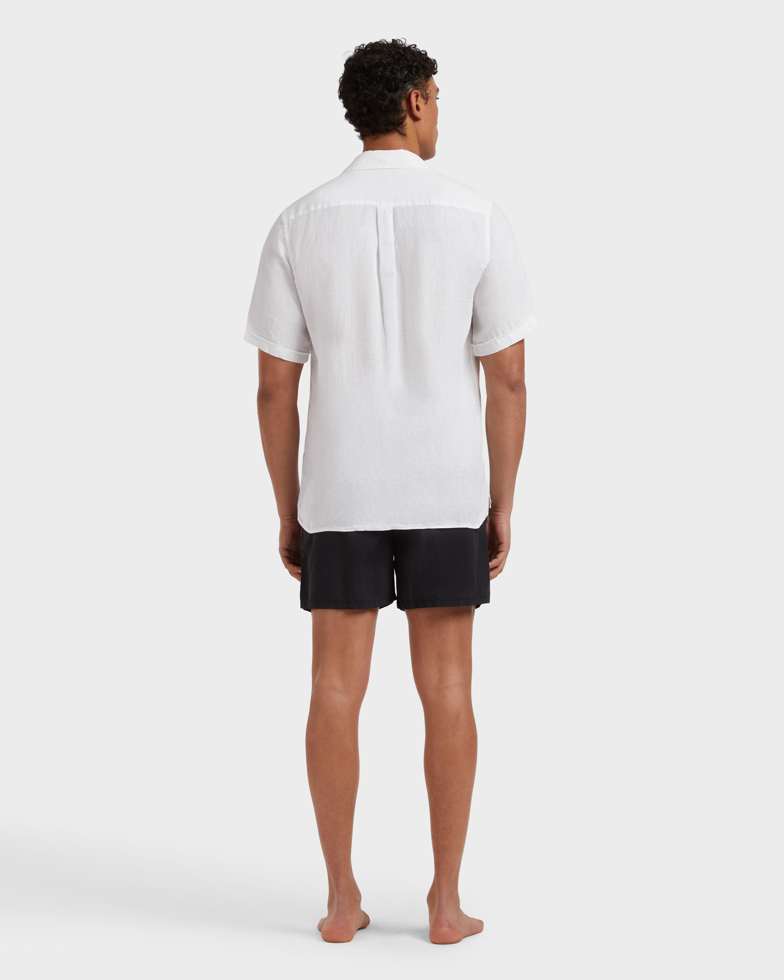 Camicia bowling uomo in lino tinta unita BIANCO backworn view