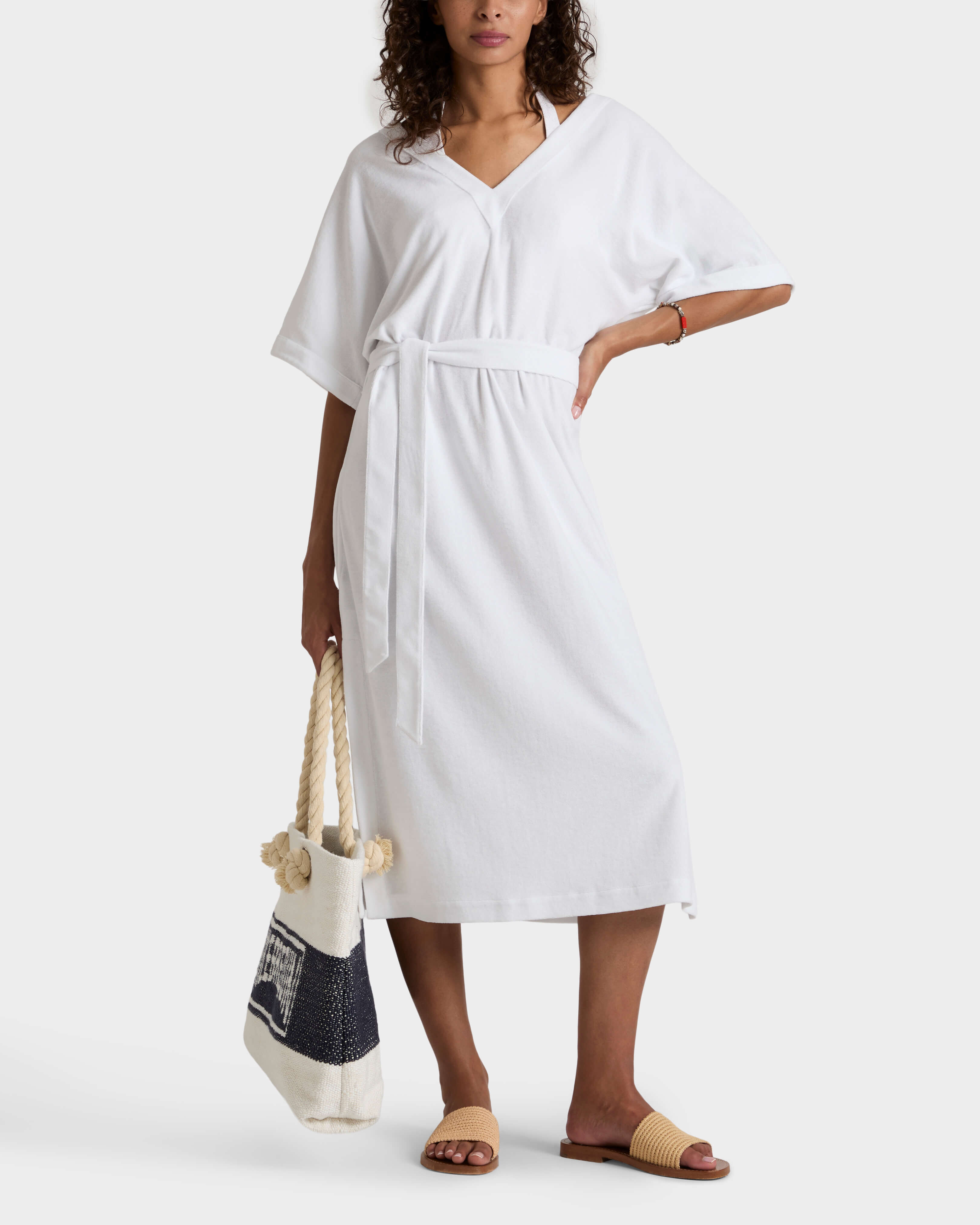 Caftano donna reversibile in spugna tinta unita BIANCO frontworn view