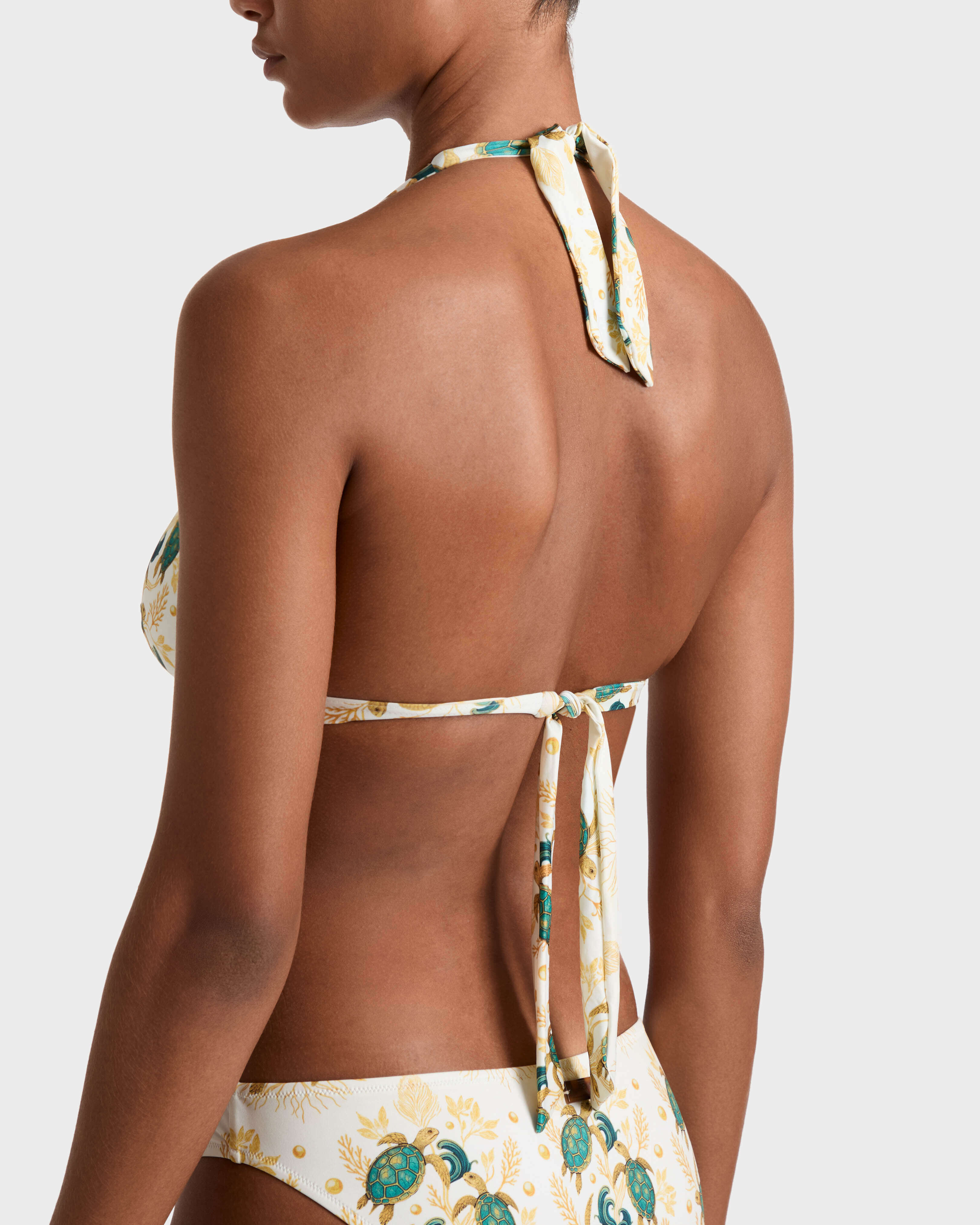 Women Bikini Top Mangrove Turtles - Vilebrequin x Abu Dhabi WHITE backworn view